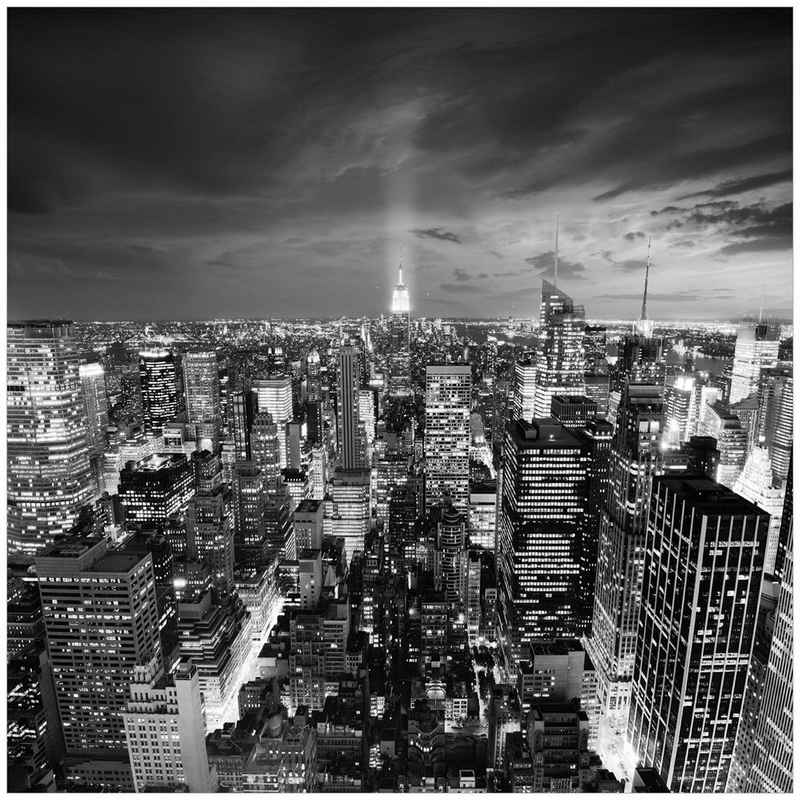 Wallario Acrylglasbild, New York bei Nacht - Panoramablick über die Stadt - schwarzweiß, in verschiedenen Ausführungen