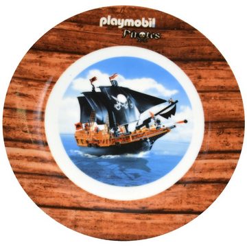 United Labels® Frühstücks-Geschirrset Playmobil Frühstücksset für Kinder - Piraten Geschirr Set 3-tlg., Porzellan