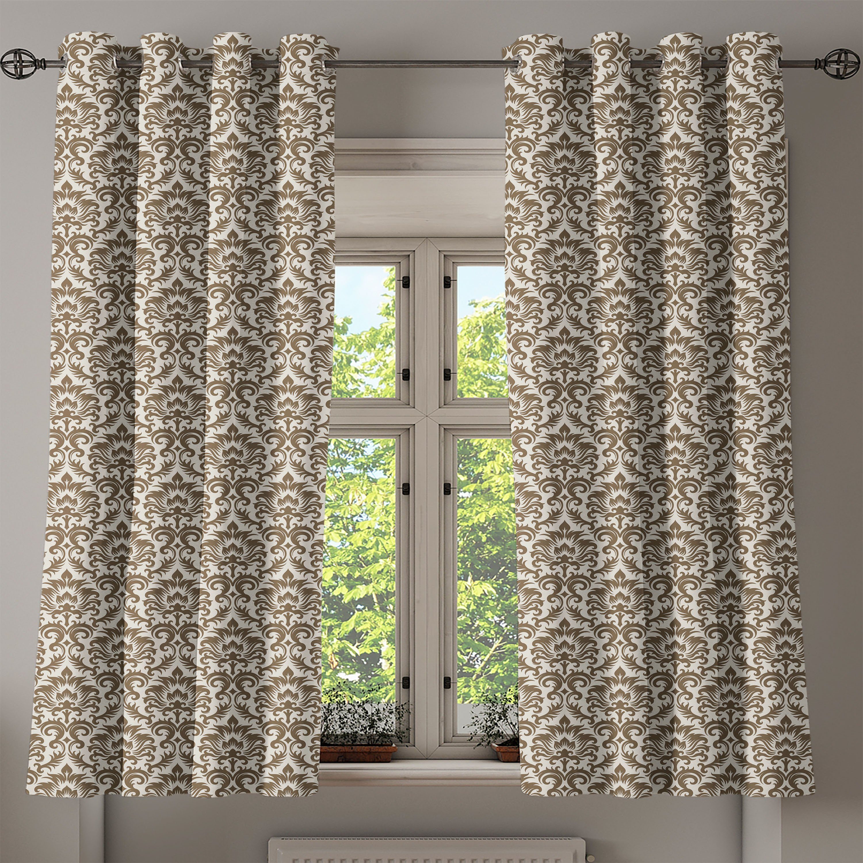 Gardine Dekorative Wohnzimmer, Damast Antique Abakuhaus, Schlafzimmer Floral 2-Panel-Fenstervorhänge Victorian für