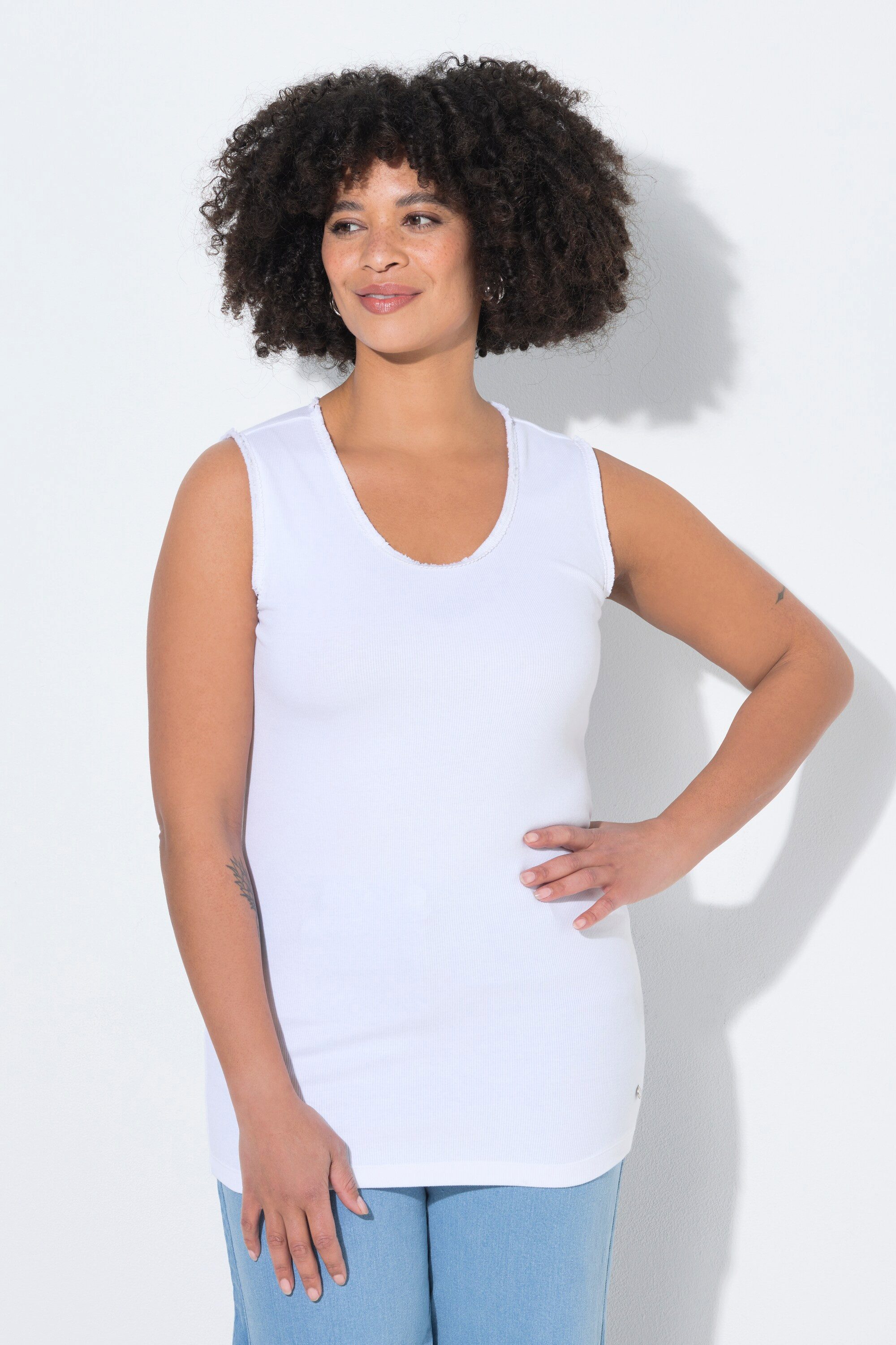 Angel of Style Longtop Top körpernahe Passform Fransenkanten