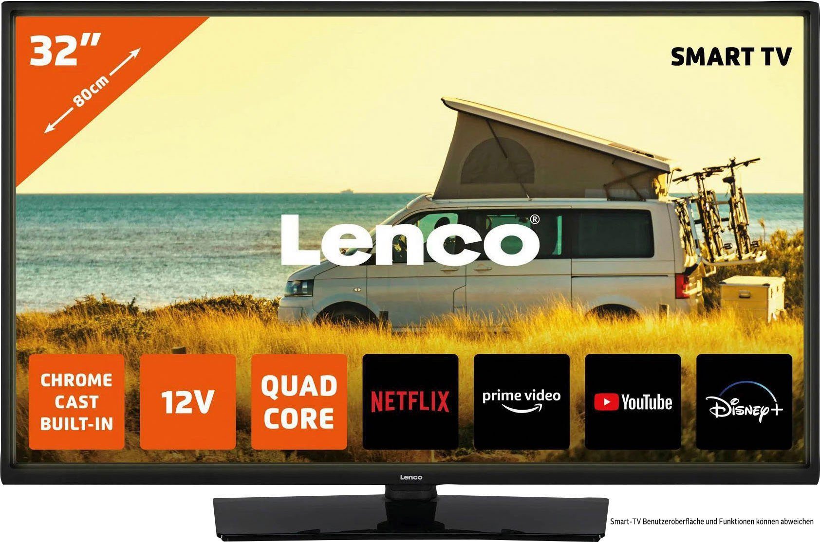 Lenco Lenco LED-3263BK LED-Fernseher (81,3 cm/32 Zoll, HD, Smart-TV), Smart- TV mit 81 cm (30 Zoll) großen HD-fähigem Bildschirm