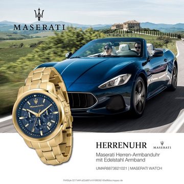 MASERATI Chronograph Maserati Herren Uhr Chronograph, Herrenuhr rund, groß (ca. 44mm) Edelstahlarmband, Made-In Italy