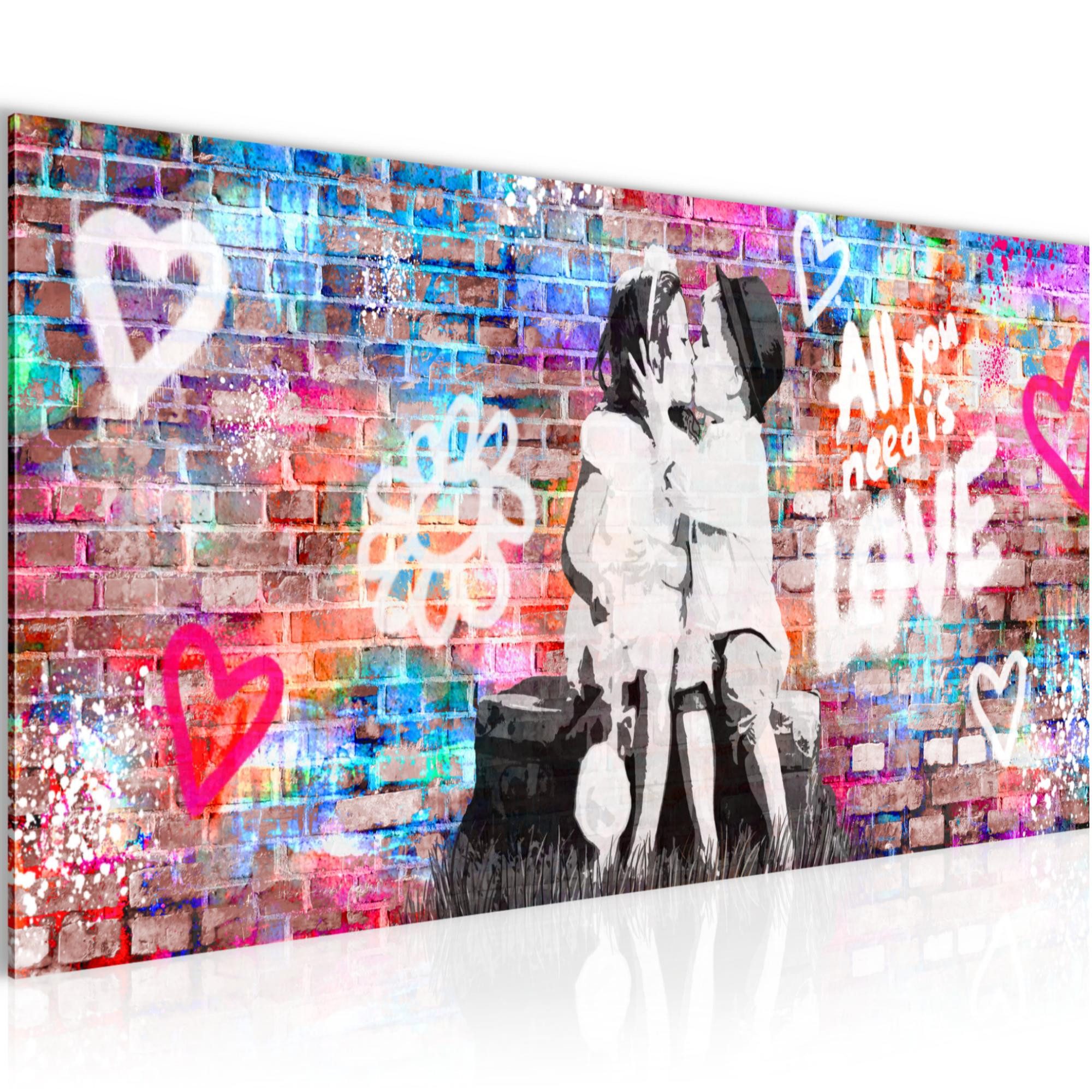 Runa Art XXL-Wandbild Banksy Style Streetart Bild Graffiti Wohnzimmer Loft 100x40 cm, All you need