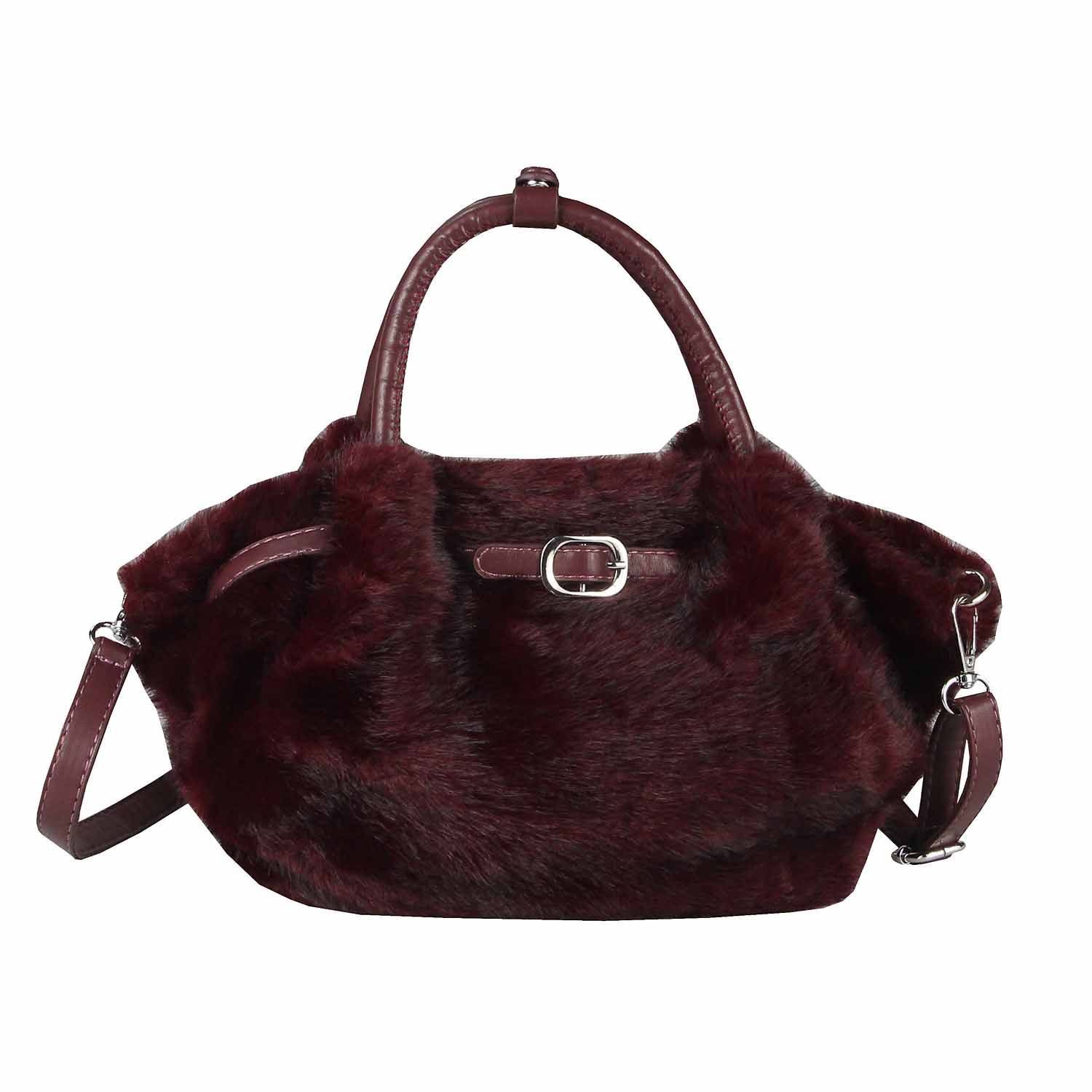 ITALYSHOP24 Schultertasche DAMEN TASCHE PELZTASCHE Tote Bag Umhängetasche Mini Bag Felltasche, Felltasche Crossbody Damentasche Teddytasche CrossOver Freizeit Plüsch