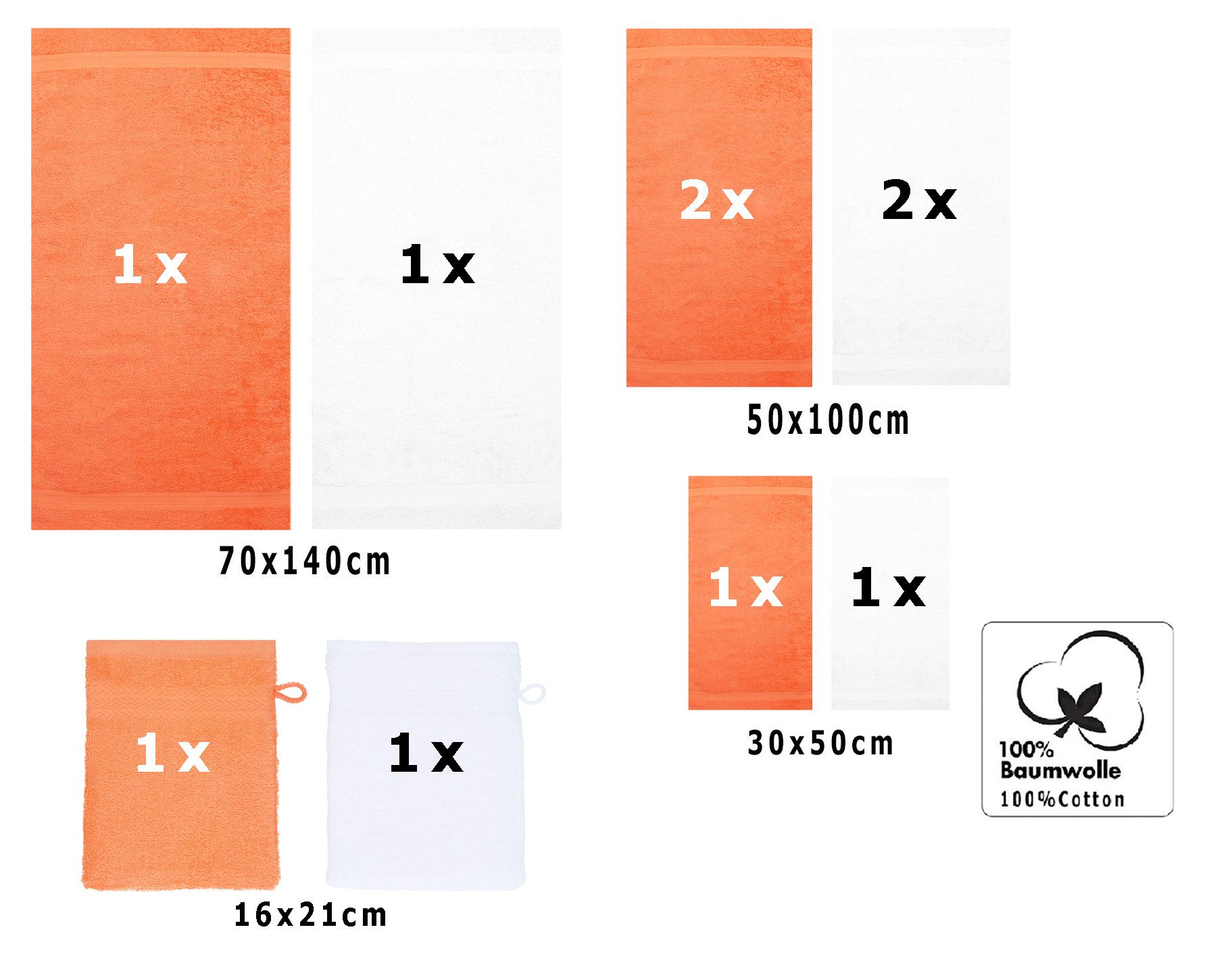 Betz Handtuch Set 10-tlg. Handtuch-Set Premium Farbe Orange und Weiß, 100% Baumwolle (Set, 10-St)