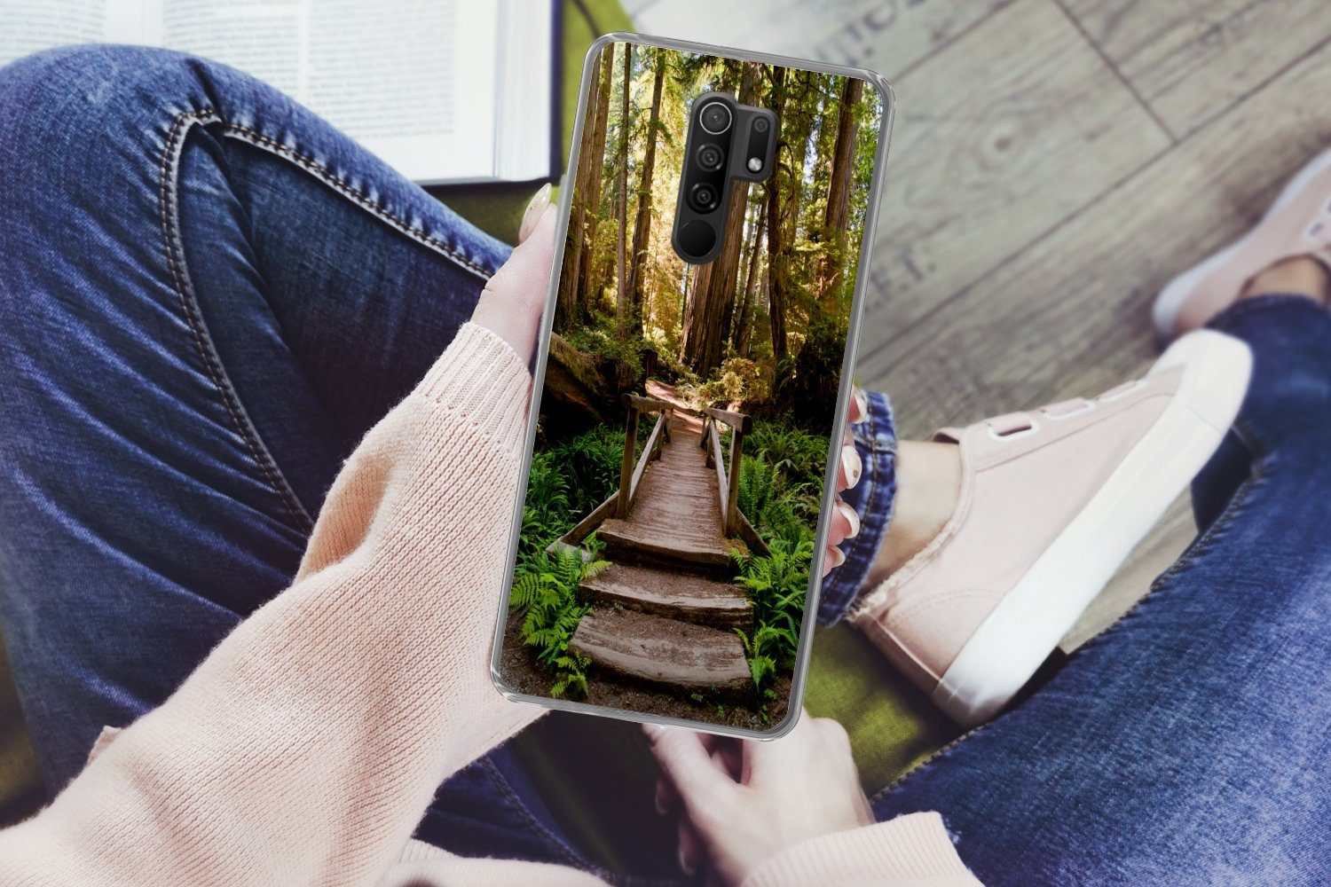 MuchoWow Handyhülle für Xiaomi Redmi 9 Dschungel - Natur - Treppe - Bäume, Phone Case, Silikon, Schutzhülle Dünn