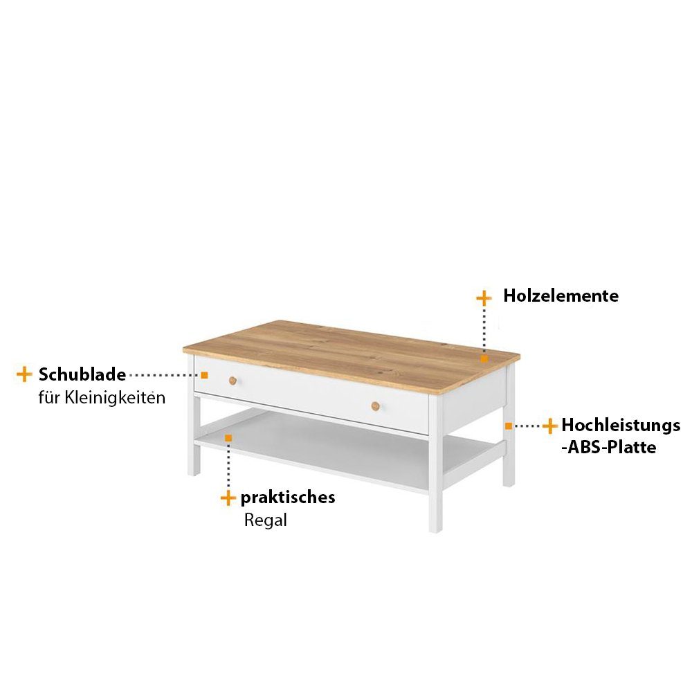 Compleo Couchtisch TOMMY Sofatisch Kaffeetisch, mit Schublade, Stylischer