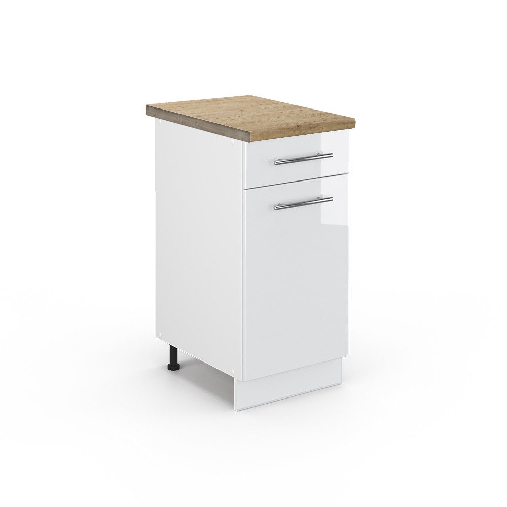 Vicco Unterschrank Fame-Line, Weiß Hochglanz/Weiß, 40 cm, AP Eiche (1-St)
