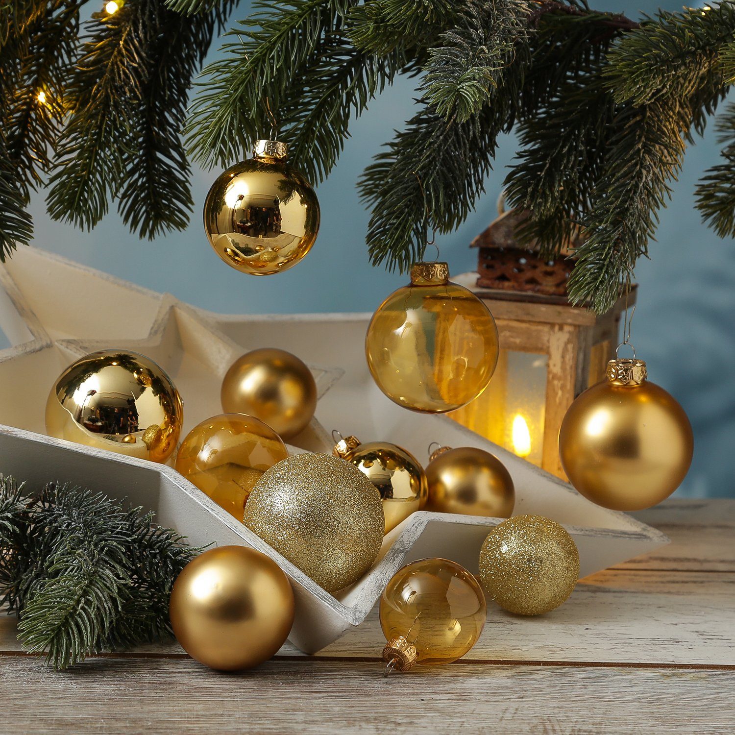 42 St) matt glänzend Weihnachtskugel Stück gold Christbaumkugel MARELIDA Weihnachtsbaumkugel Glas (42