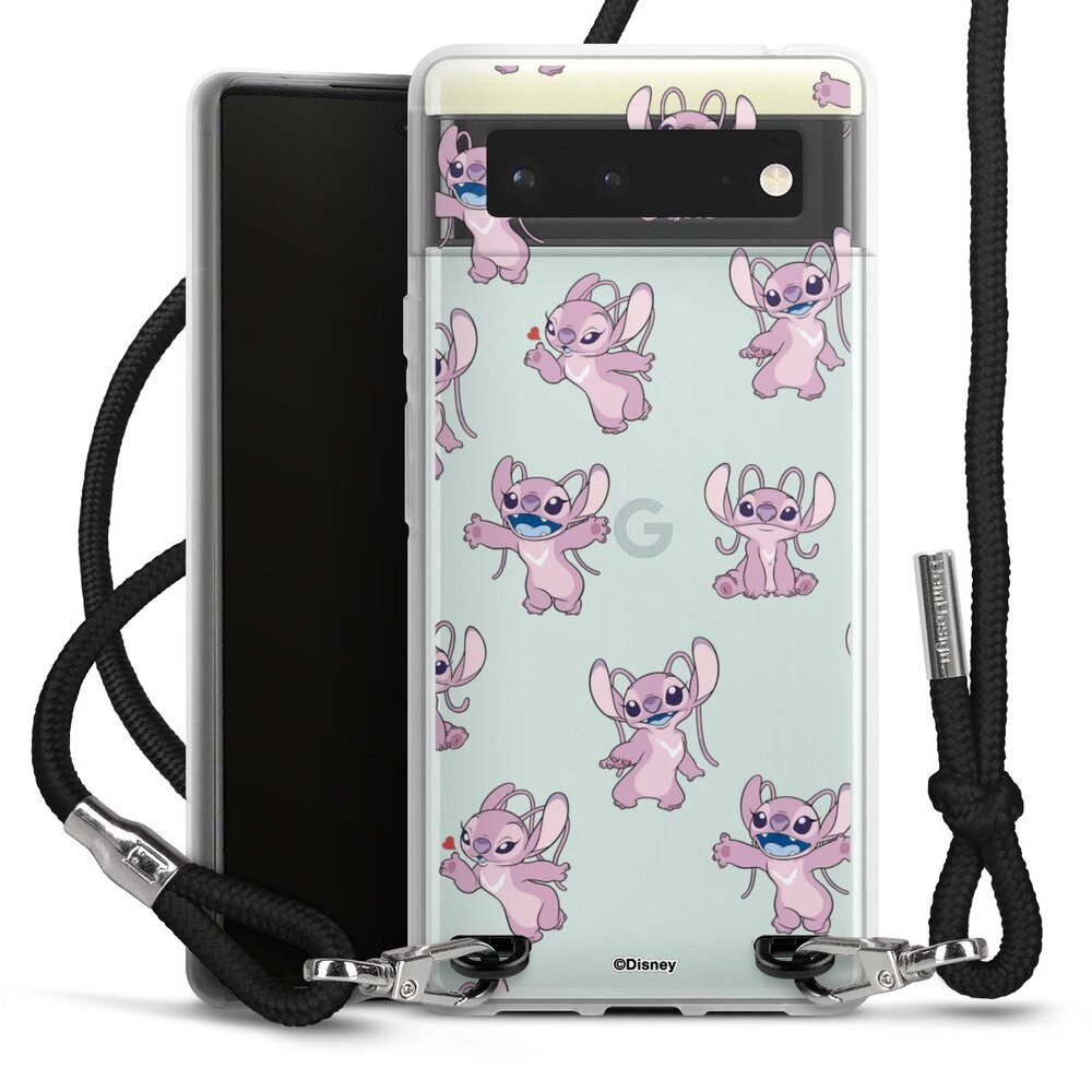 DeinDesign Handyhülle Lilo & Stitch Engel Disney Angel Faces Pattern Transparent, Google Pixel 6 Handykette Hülle mit Band Case zum Umhängen