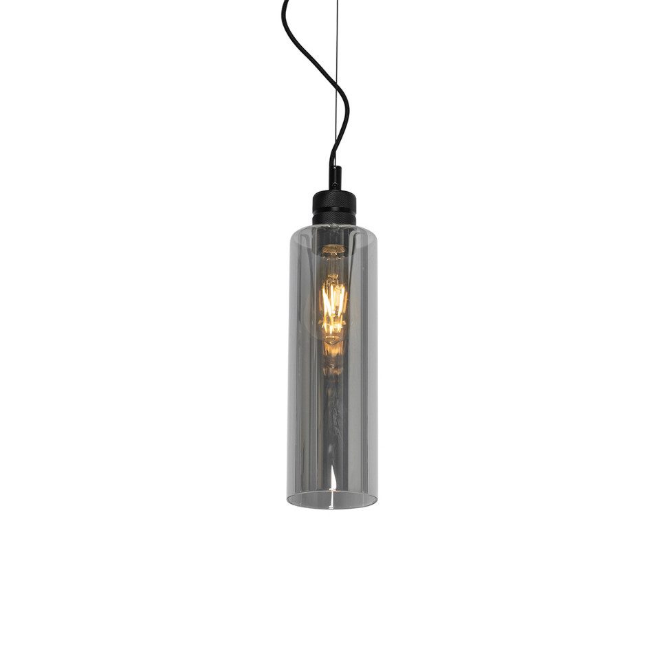 Qazqa Pendelleuchte Stavelot, ohne Leuchtmittel, Warmweiß, QAZQA Hängeleuchte, e27, Schwarz, Glas, Modern