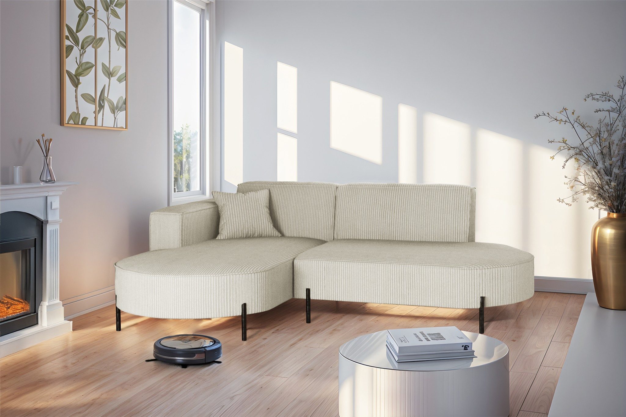 Fun Möbel Ecksofa Sofa VALENCIA XS in Stoff Scala, Ottomane Links oder Rechts, für Saugroboter geeignet