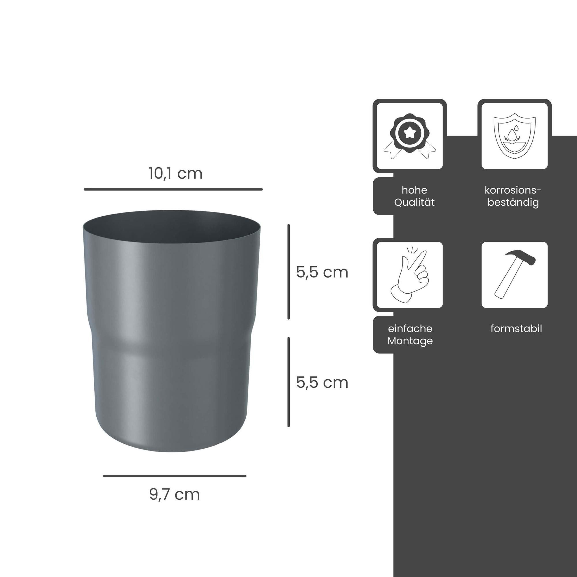 Zambelli Regenfallrohr, (Fallrohr Verbinder verzinkt DN 100 Anthrazit Korrosionsschutz), Ablaufrohrverbinder verzinkt, einfache Montage, ohne ausweiten