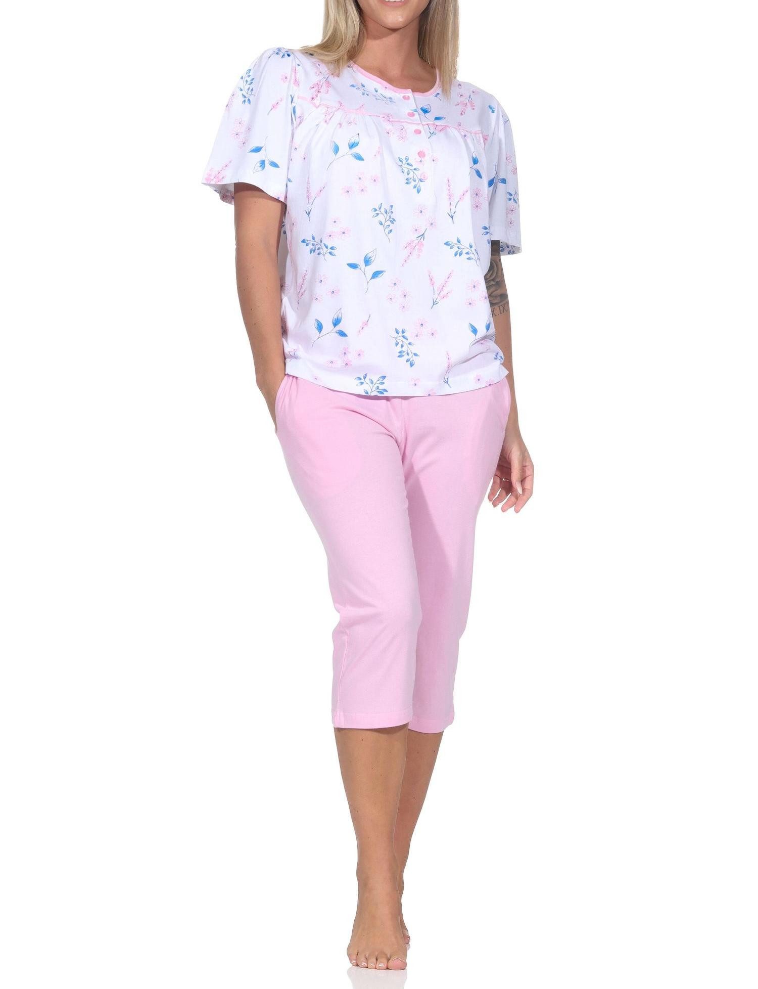 Normann Pyjama Normann Damen fraulicher kurzarm Capri Pyjama in Klassischer Optik