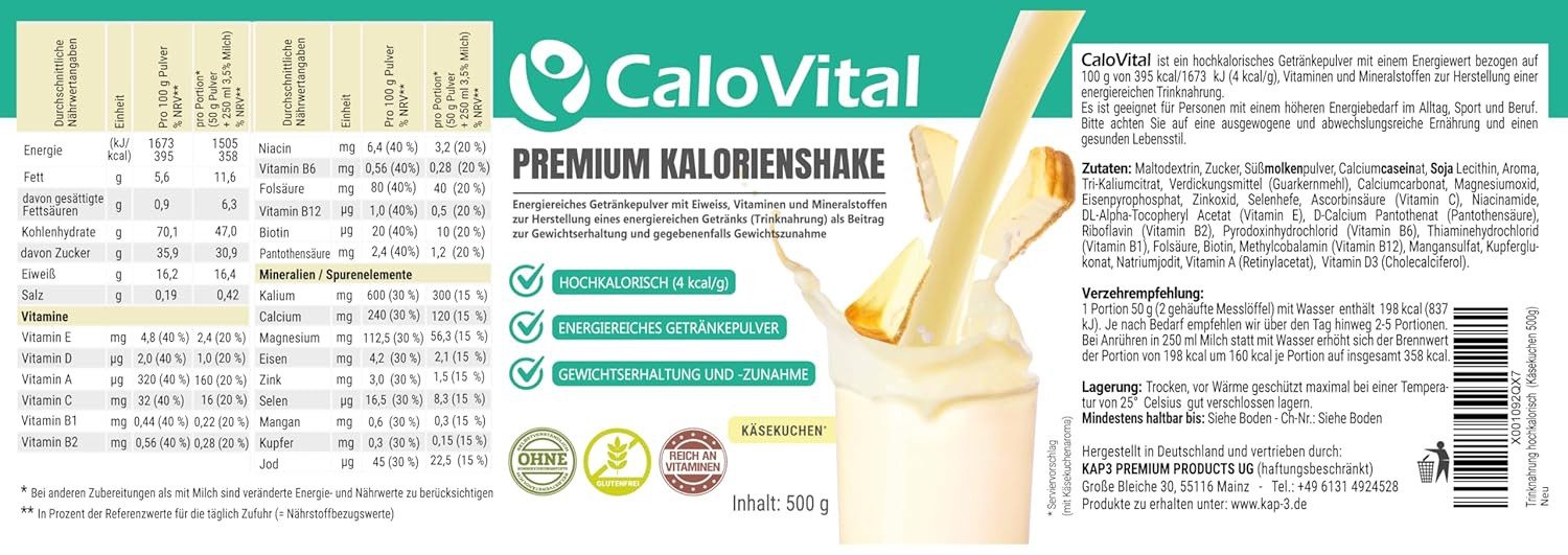 CaloVital Zunehmen hochkalorische Trinknahrung Gewichtszunahme CaloVital 500g Pulver, 1 St.