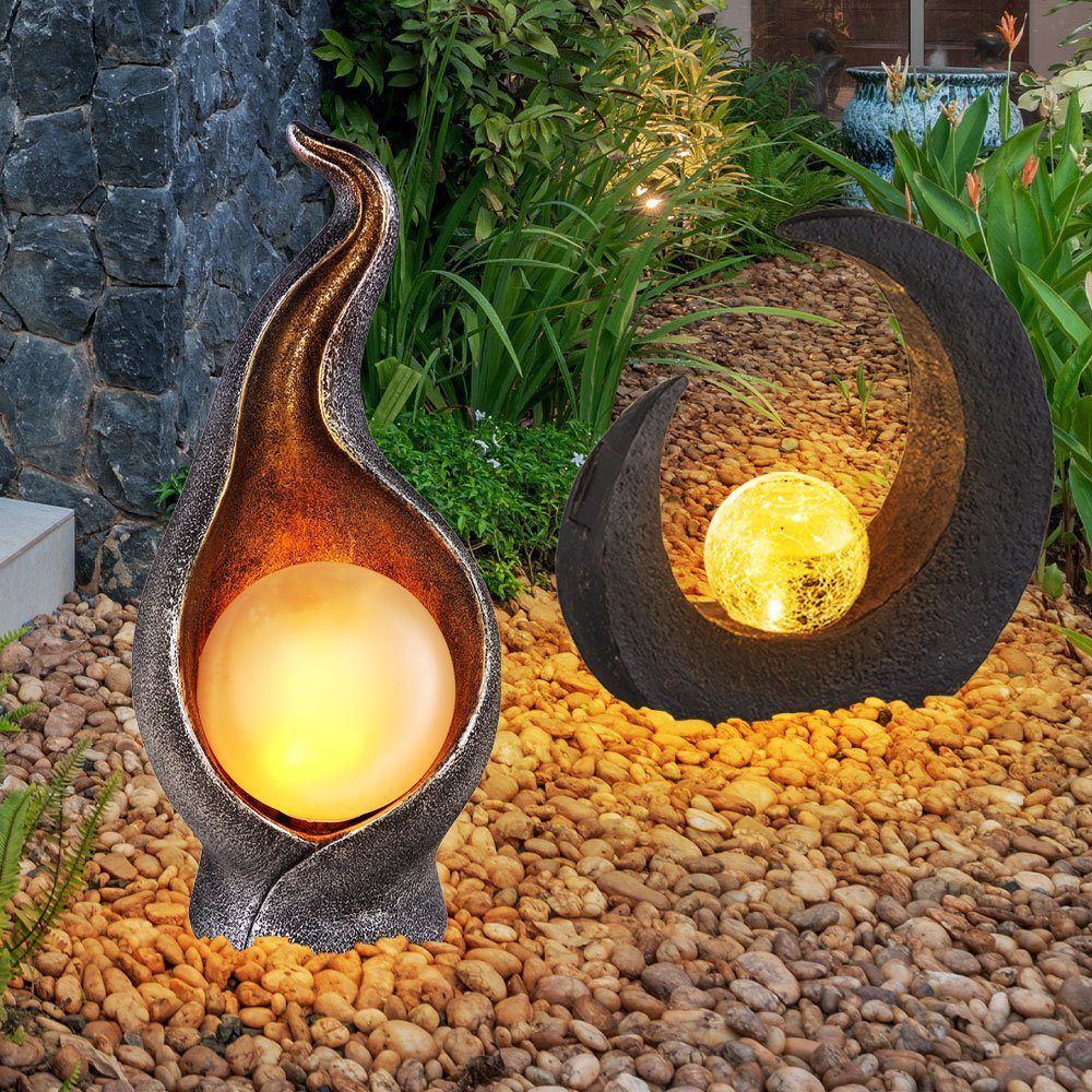 Skulptur fest 2x Solarlampe Flamme LED LED-Leuchtmittel Solarleuchte, Mond Solar verbaut, Solarleuchte Globo Außenleuchte