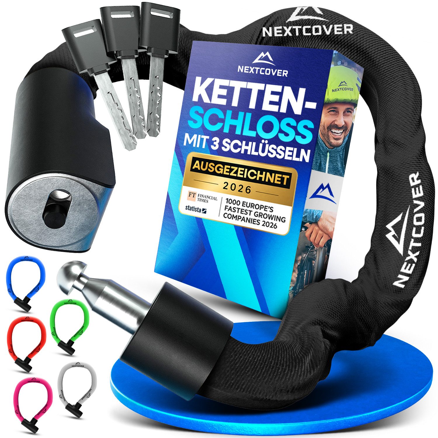 Nextcover Kettenschloss NEXTCOVER® Fahrradschloss LockOne mit Zahlencode oder Schlüssel