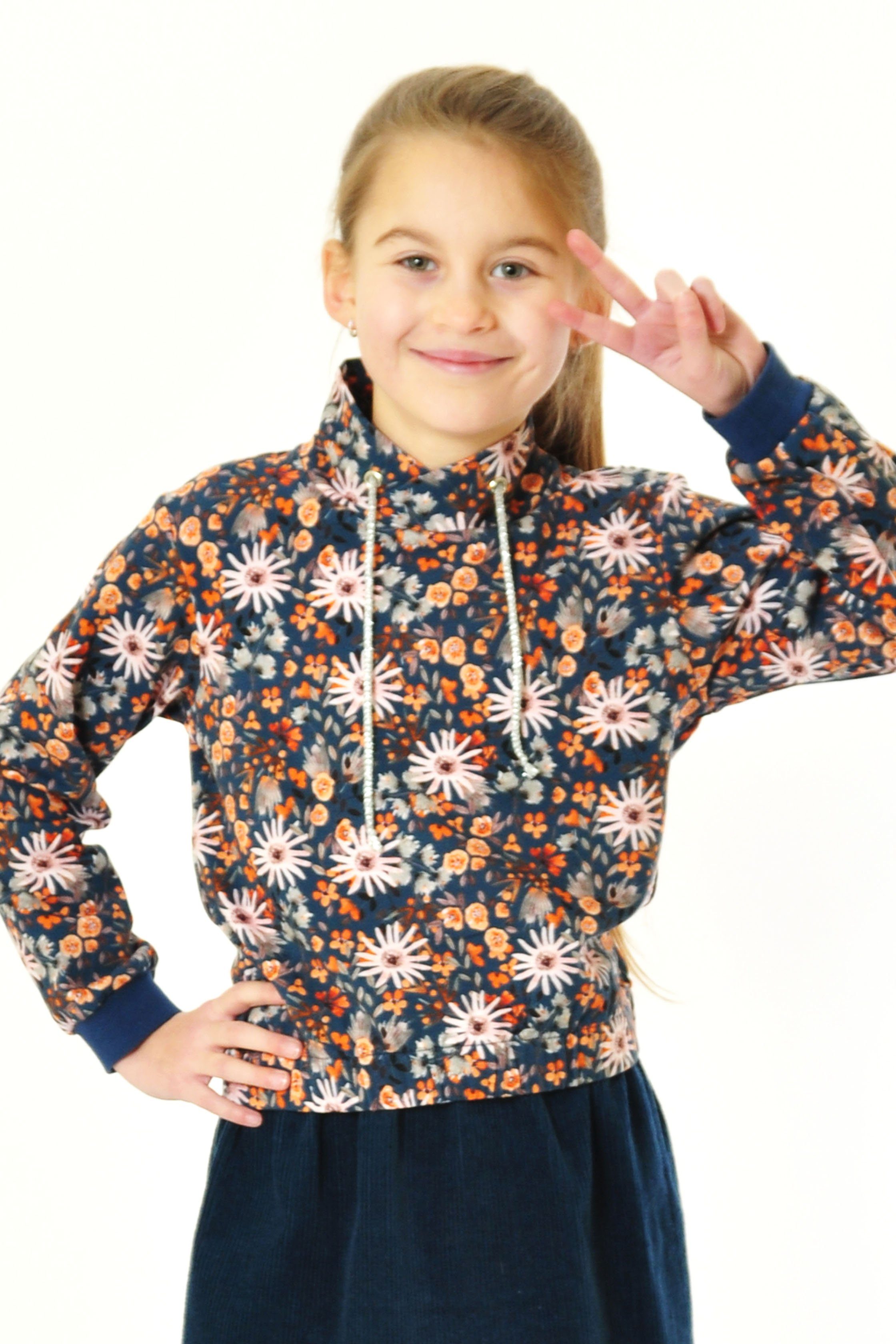 Sweatshirt Sweater für Mädchen mit Blumen Motivdruck blau