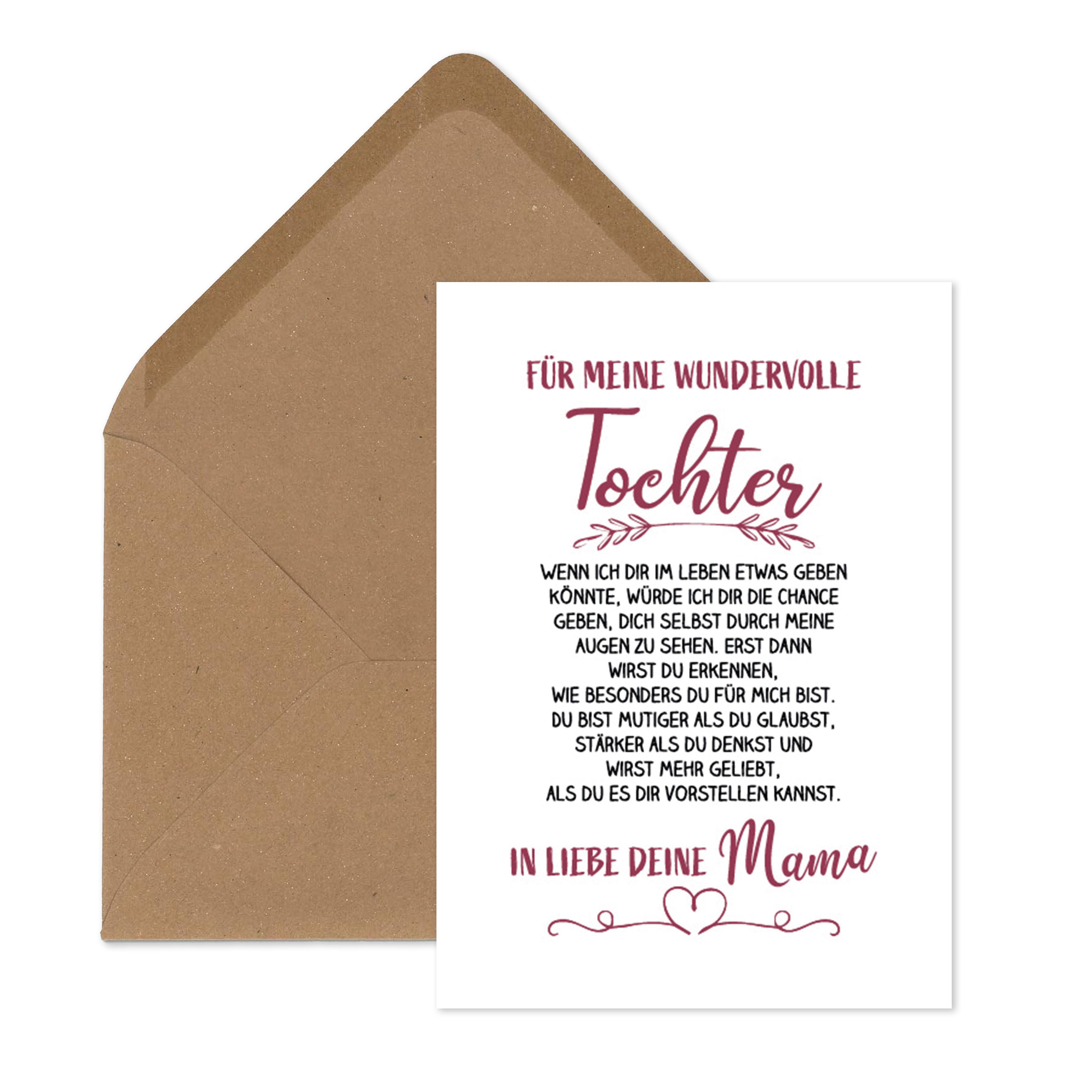 TypeStoff Postkarte Postkarte Für meine wundervolle Tochter - inkl. Briefumschlag