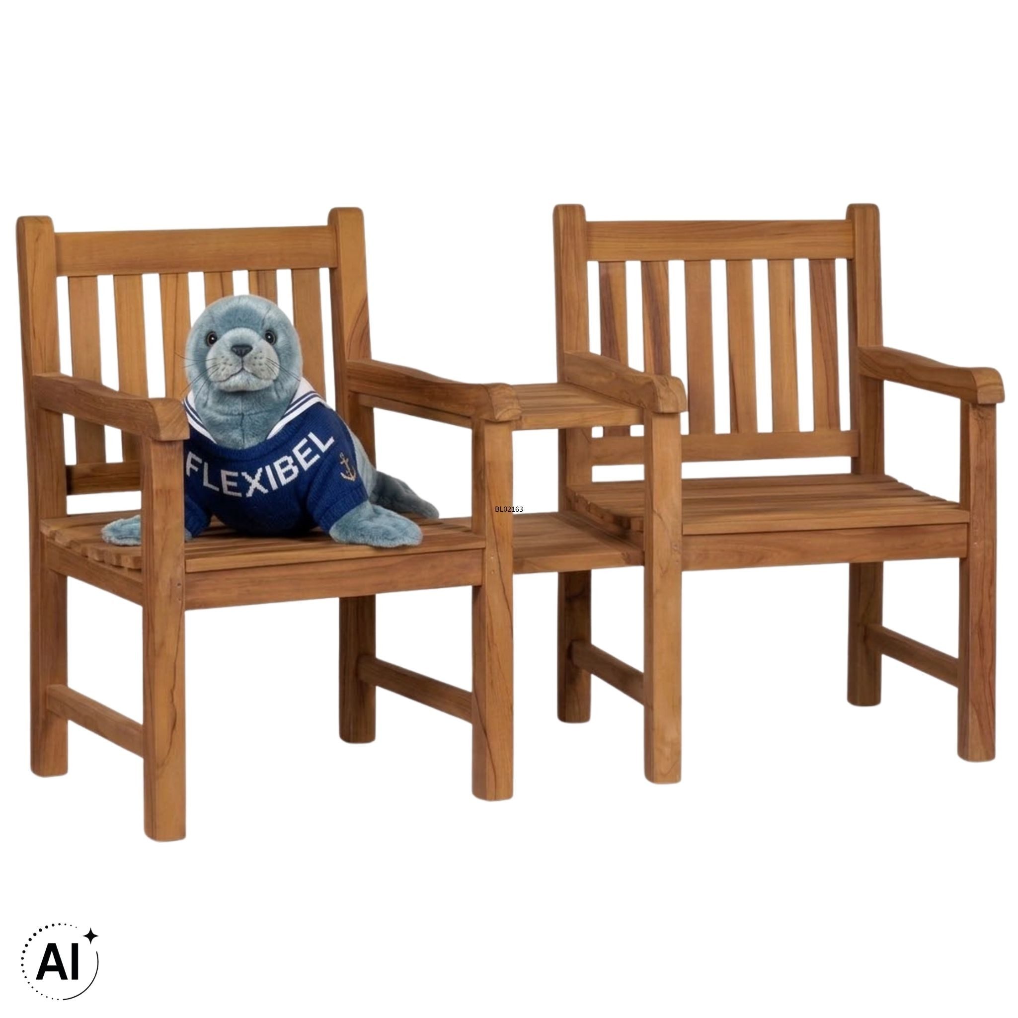 MR.DEKO Gartenbank Feierabend Teak 160cm Bank Holz mit Tisch wetterfest (Gartenbank für Terrasse, Balkon oder Innenbereich, 1-St), Holzbank auch einzeln nutzbar als Stuhl