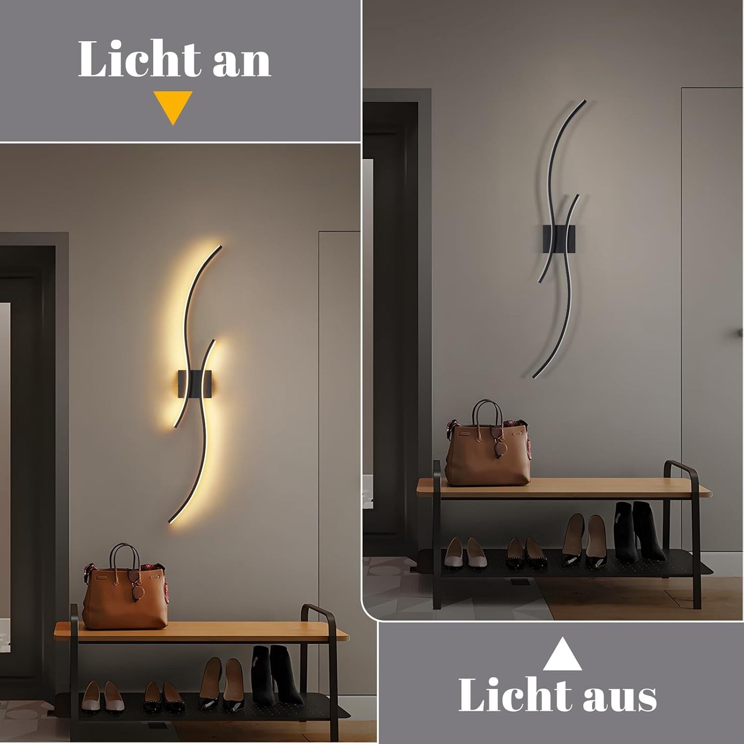 ZMH LED Wandleuchte Schwarz 2-er Set Innen Modern Wandlampe Warmweiß Wandbeleuchtung, LED fest integriert