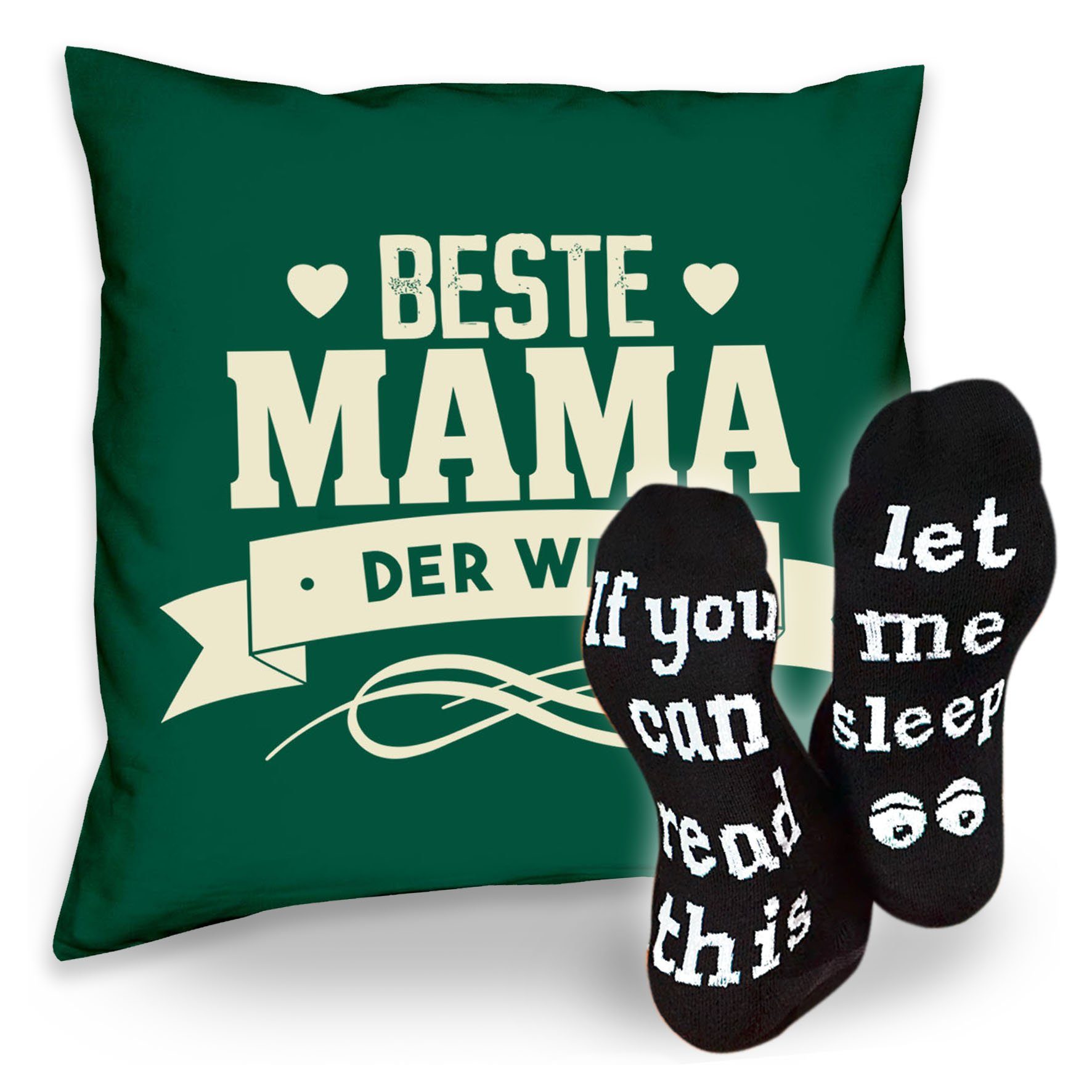 Soreso® Dekokissen Kissen Beste Mama der Welt & Sprüche Socken Sleep, Geschenk Geburstag Muttertag Weihnachten dunkelgrün