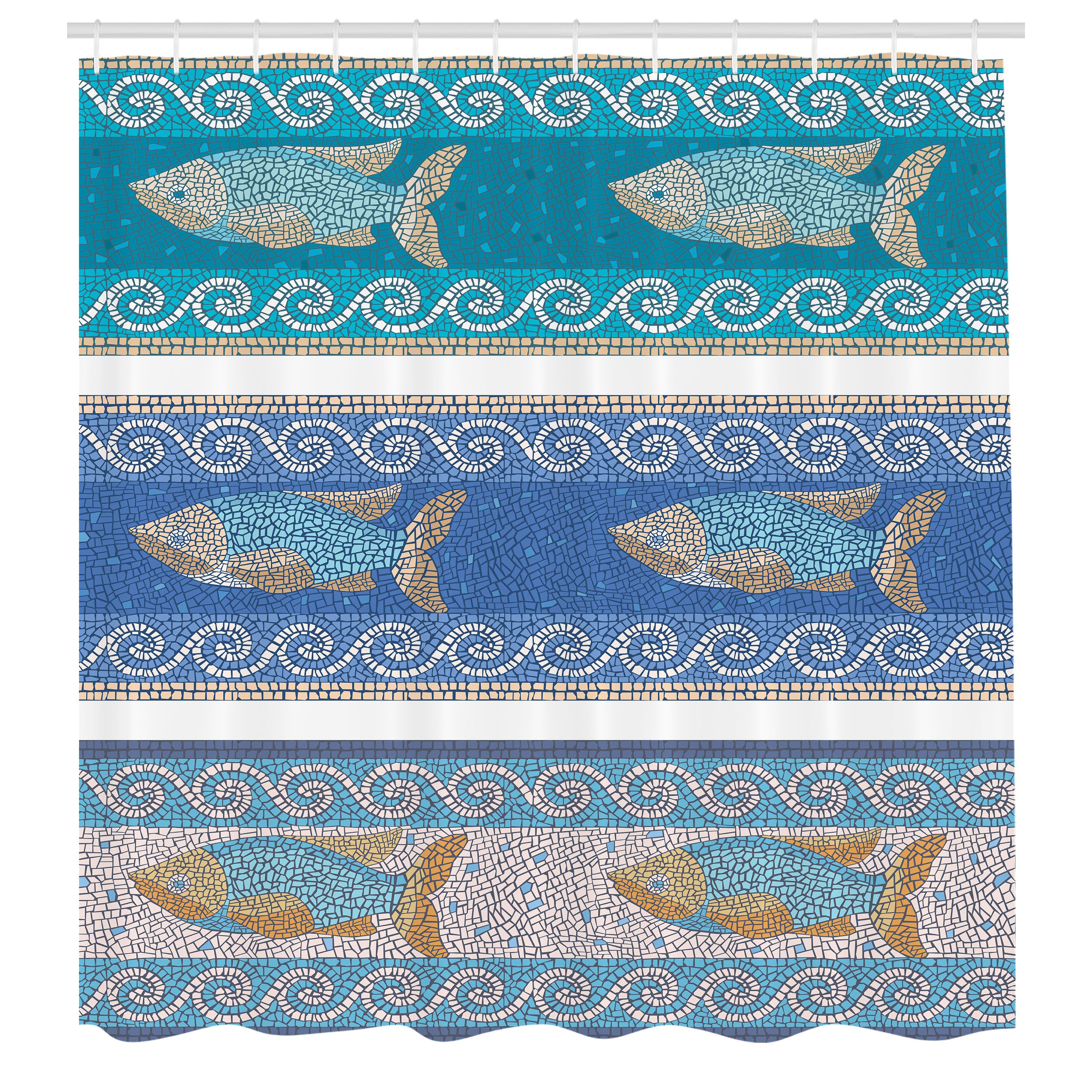 Abakuhaus Duschvorhang Moderner Digitaldruck mit 12 Haken auf Stoff Wasser Resistent Breite 175 cm, Höhe 180 cm, Mosaik Marine-Art-Muster