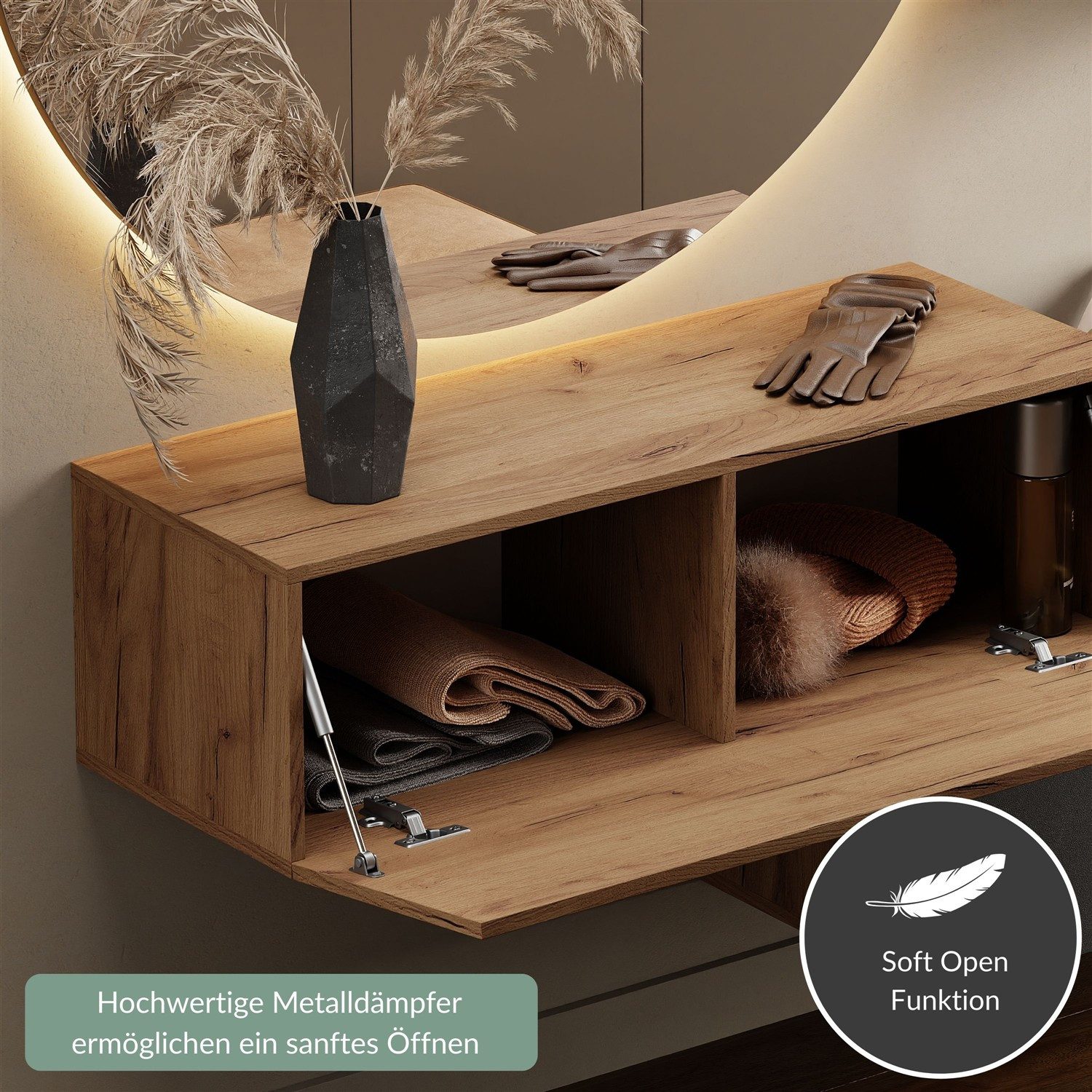 Planetmöbel Garderobenschrank Kompaktgarderobe Wandschrank 100 cm (schmaler Flurschrank mit Stauraum, 1-St., Flurgarderobe mit Soft-Open Funktion) Flurkommode v – Bild 5 von 5