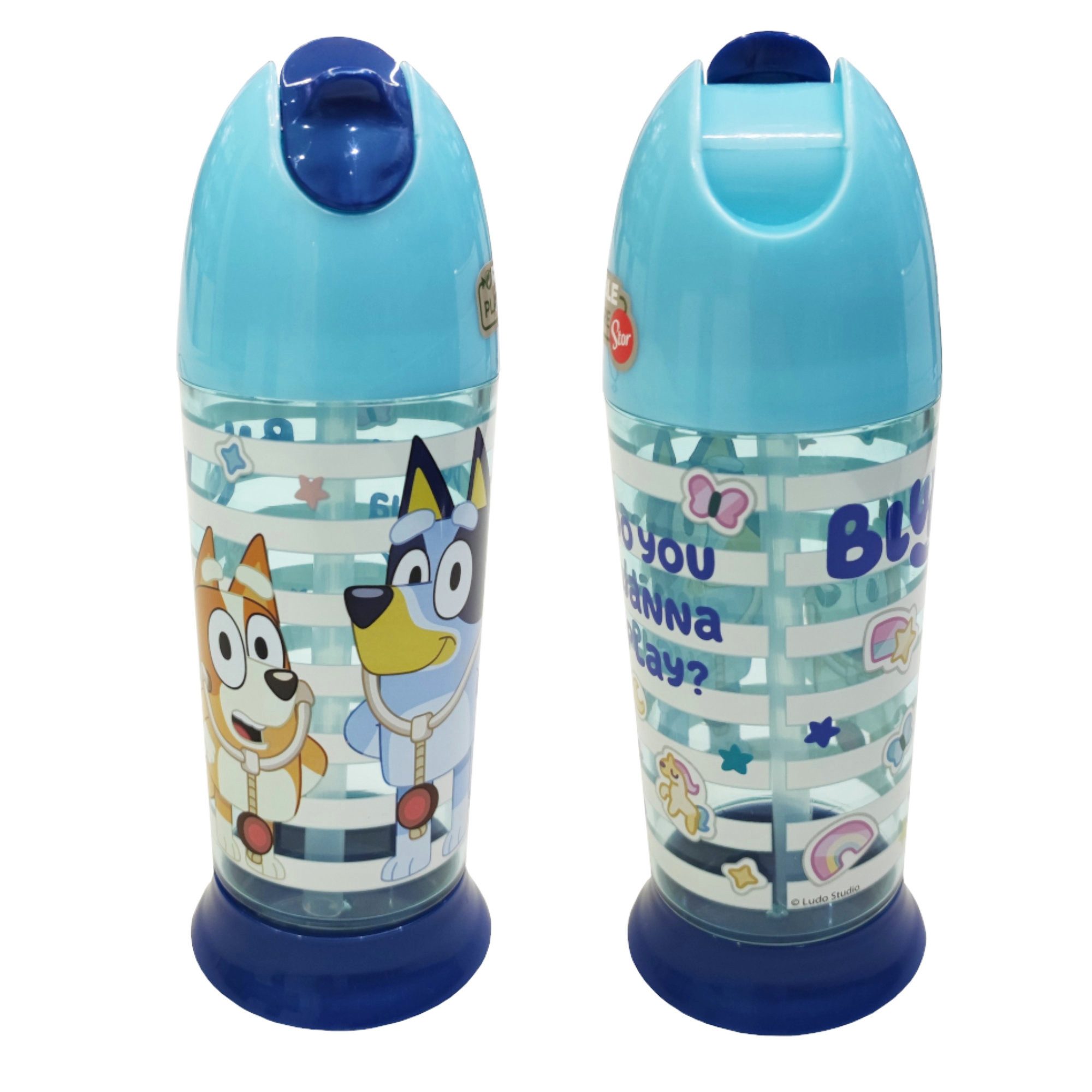 Bluey Trinkflasche Bluey und Bingo Kinder Halm Flasche Wasserflasche 280 ml
