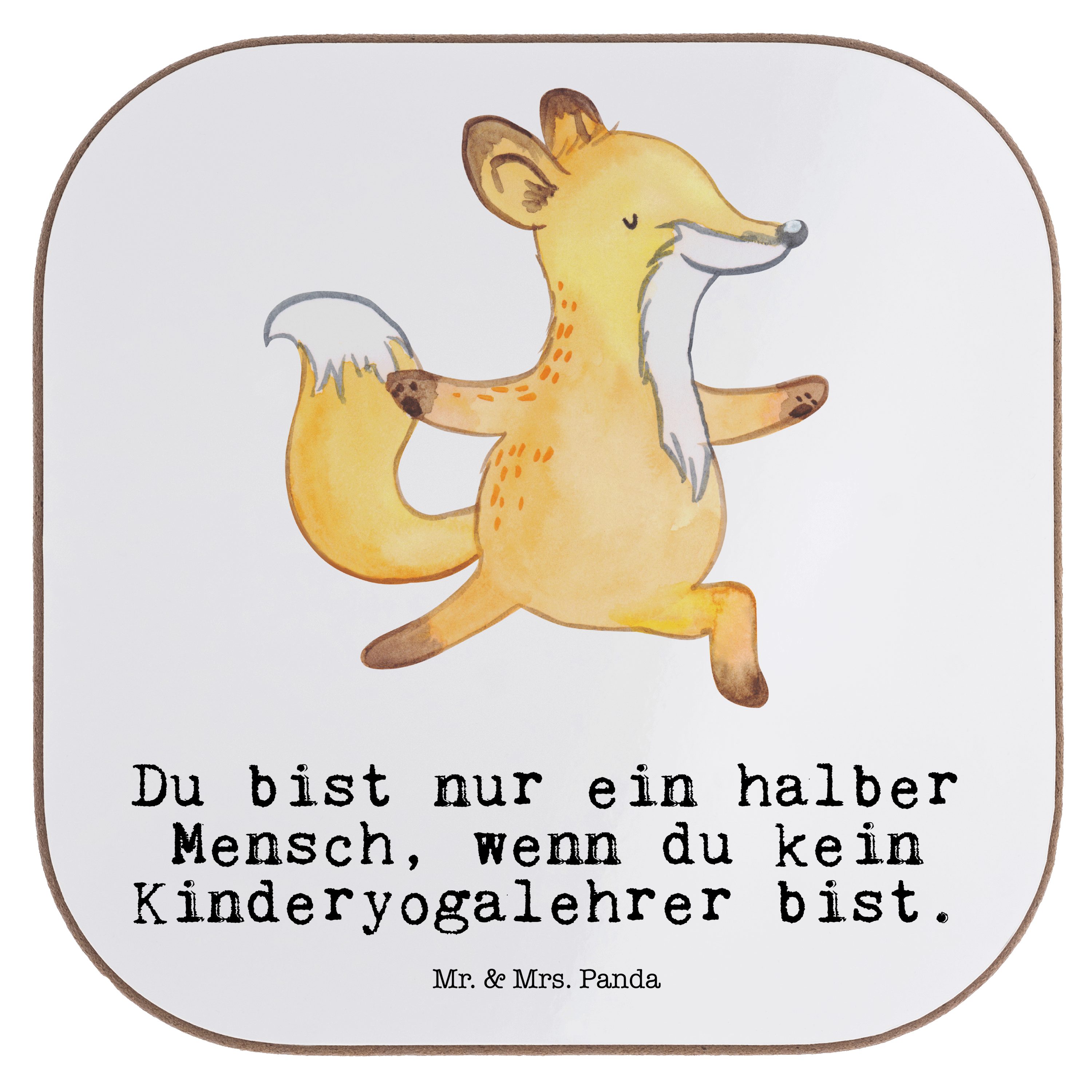 Mr. & Mrs. Panda Getränkeuntersetzer Kinderyogalehrer mit Herz - Weiß - Geschenk, Getränkeuntersetzer, Kol, 1-tlg.