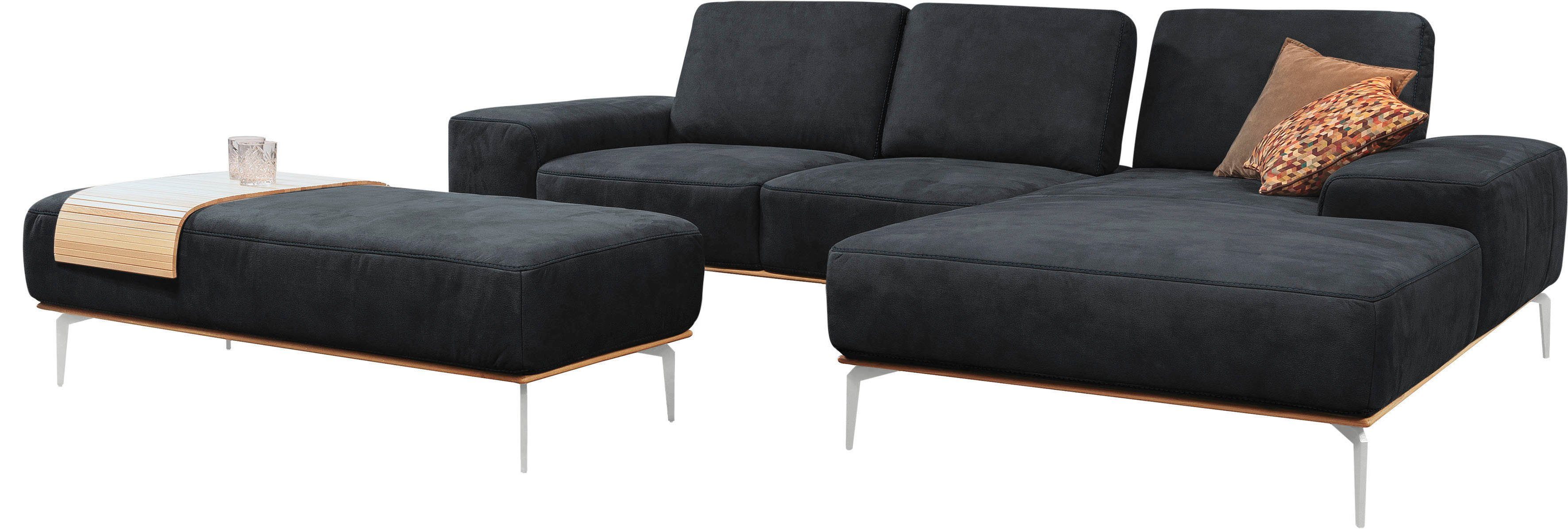 W.SCHILLIG Ecksofa run, Designsofa mit tollem Sitzkomfort, L-Form, mit elegantem Holzsockel, Füße in Chrom glänzend, Breite 279 cm