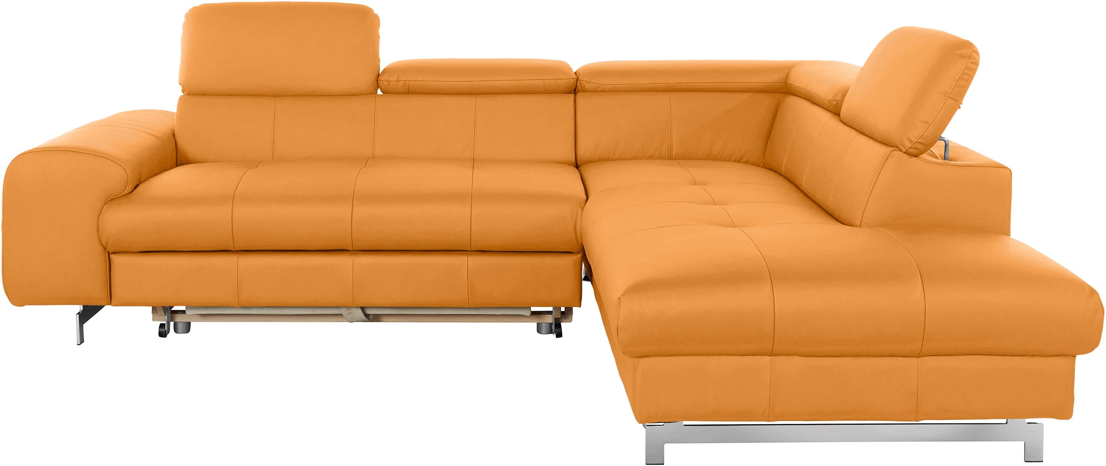 COTTA Ecksofa Chef L-Form, mit Kopfteilverstellung, edle Metallkufen, wahlweise mit Bettfunktion