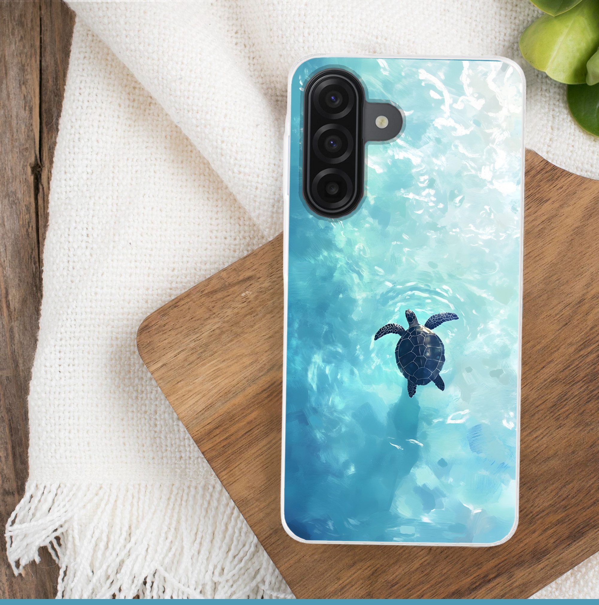 MuchoWow Handyhülle für Samsung Galaxy A17 Schildkröte - Meer - Blau - Glitzern, Smartphone-Bumper, Print, Handy Schutzhülle Dünn