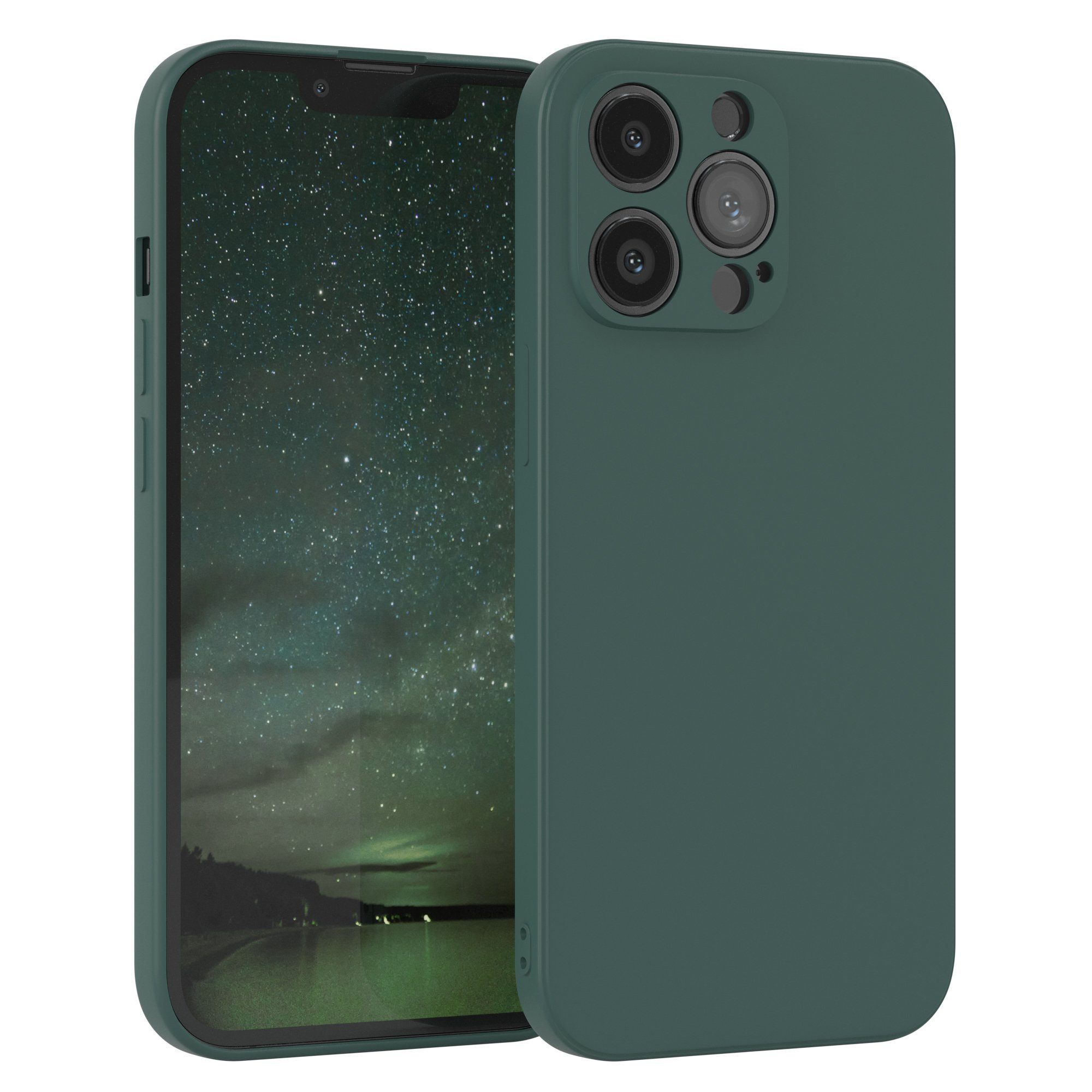 EAZY CASE Handyhülle TPU Hülle für Apple iPhone 13 Pro 6,1 Zoll, Silikon Schutzhülle mit Kameraschutz kratzfest bumper Grün / Nachtgrün