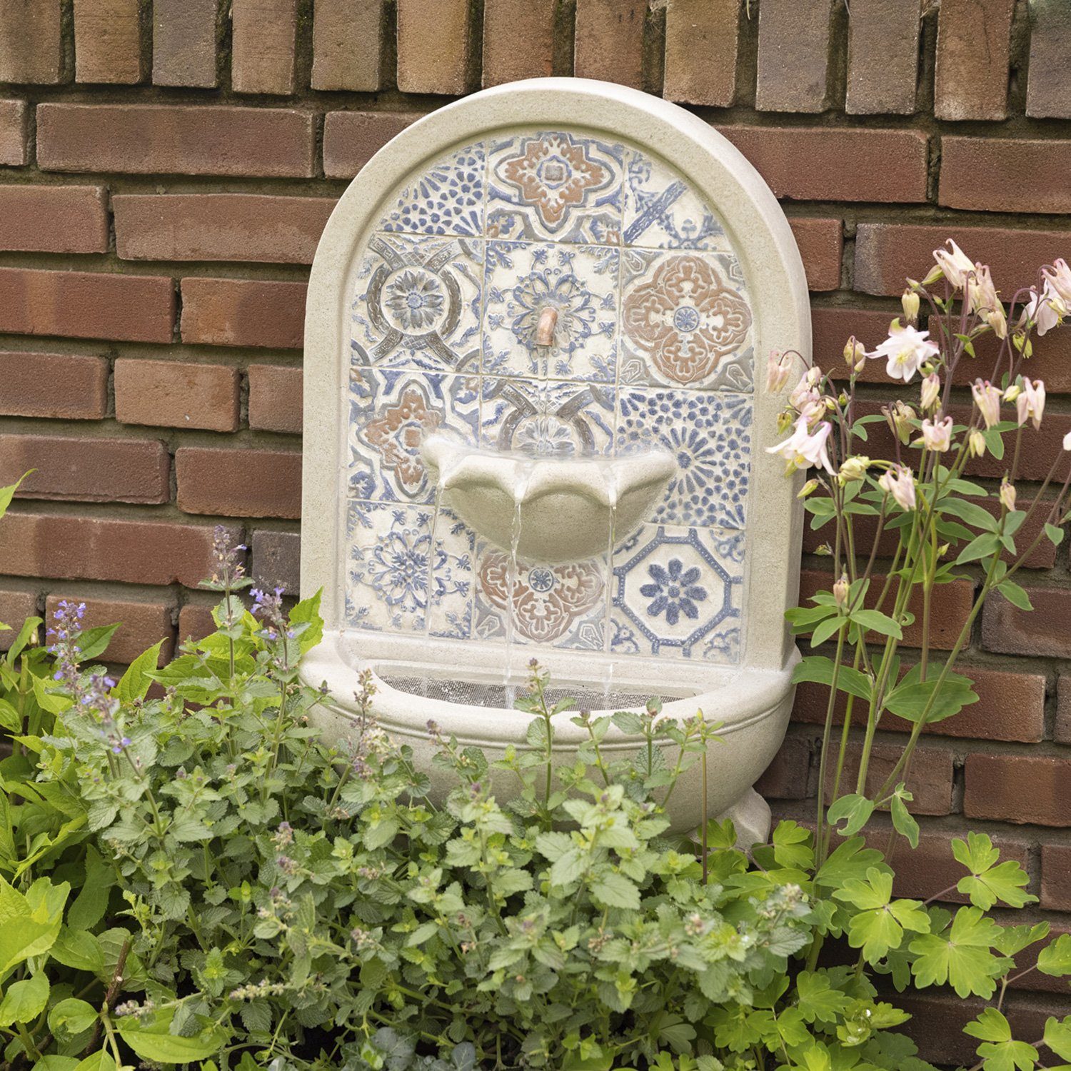 MARELIDA Gartenbrunnen Brunnen rund Wandbrunnen Standbrunnen Mosaik natur Zierbrunnen 54cm, 36 cm Breite