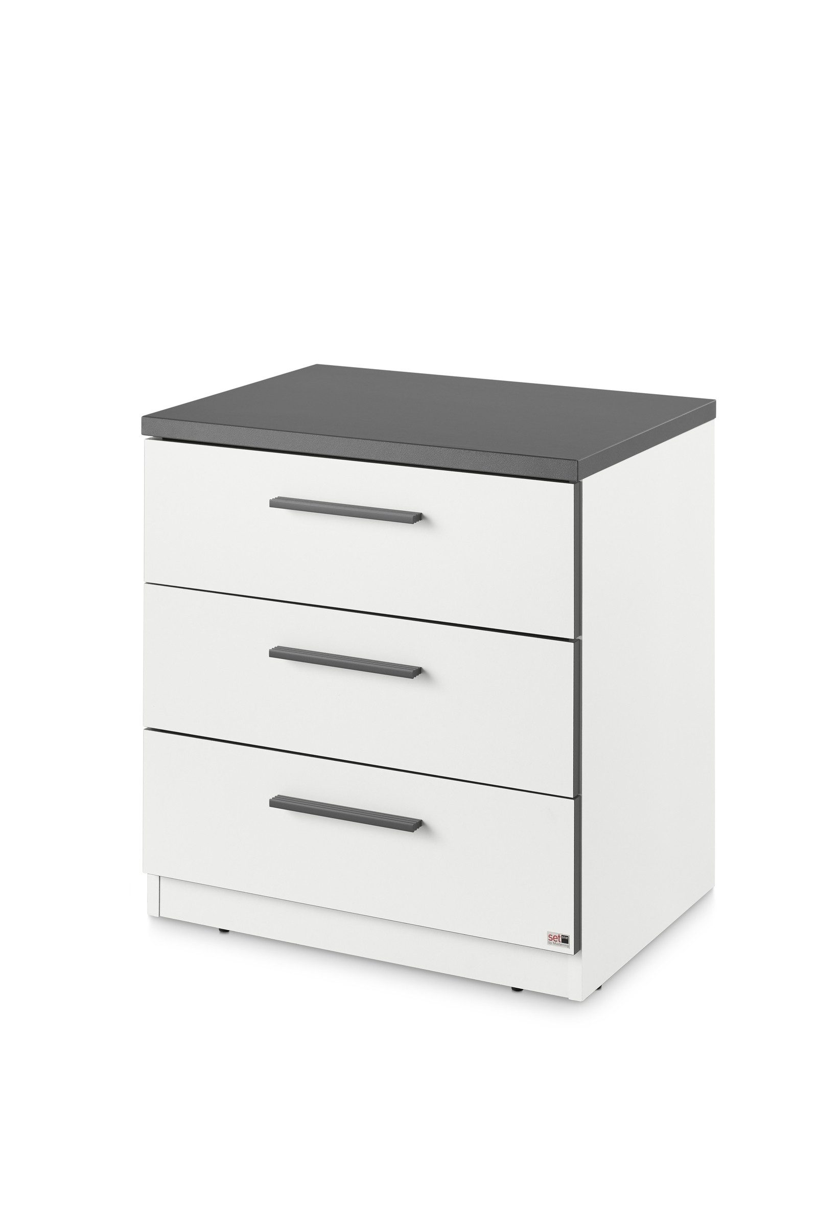 freiraum Nachtkommode Denver, 3 Schübe, weiß/graphit - 53,6x56,4x40cm (BxHxT)