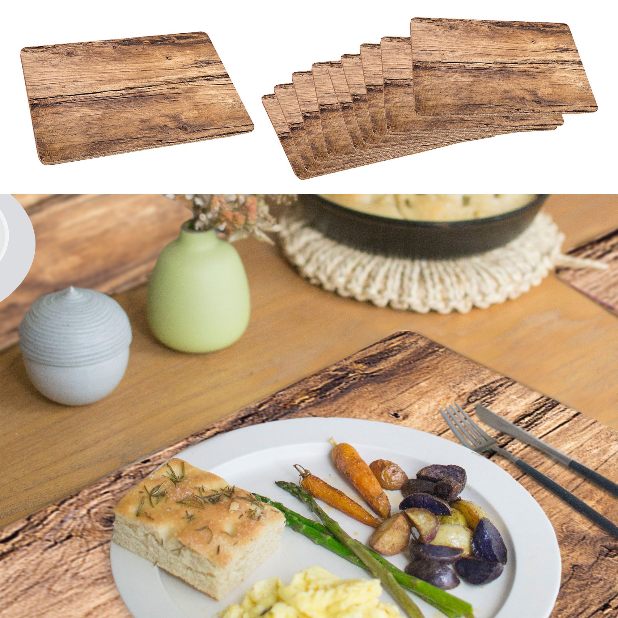 CEPEWA Dekomatte Platzmatten 10er Set 44x28,5cm Holzoptik Tischset
