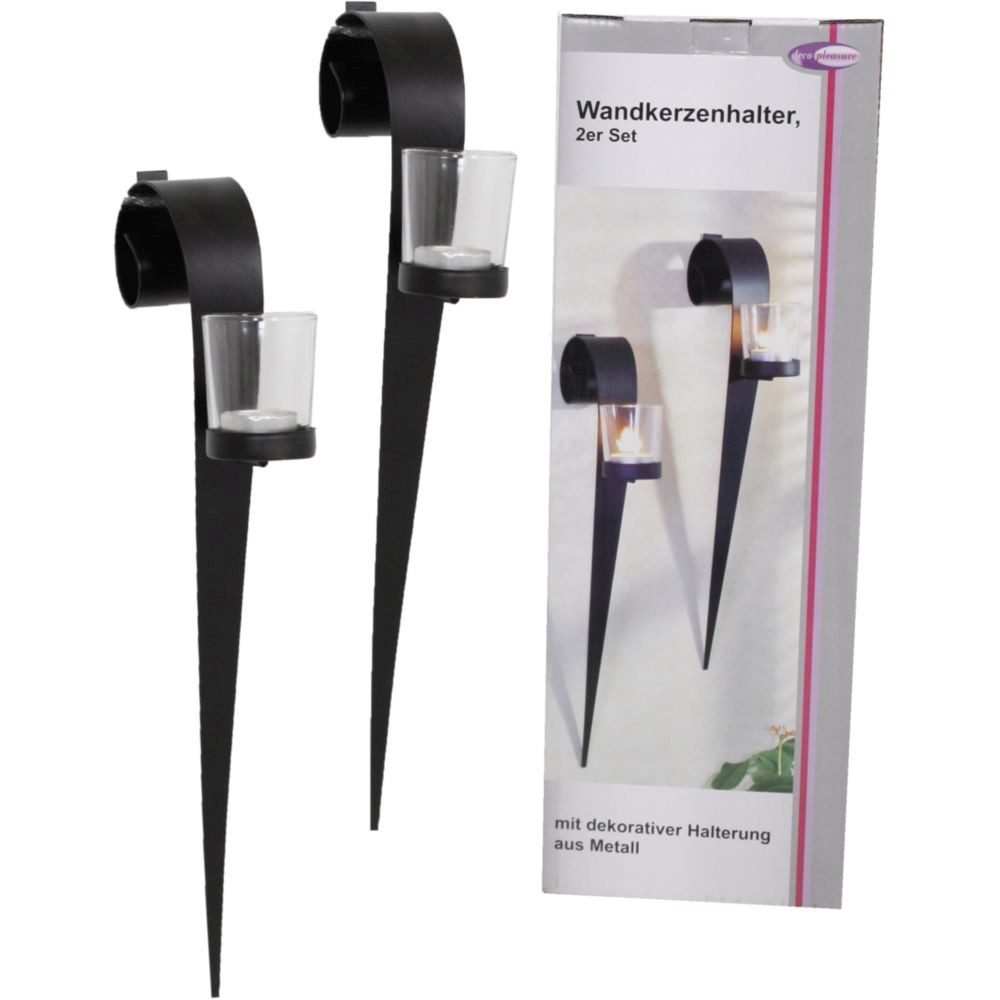 Garden Pleasure Kerzenständer Wandkerzenhalter, 2er Set, aus Metall, Glas