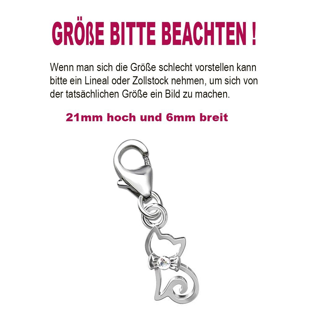 Limana Charm-Einhänger Katze Damen Anhänger 925 Silber Karabiner Schmuck Geschenk (Stein von SWAROVSKI®, inkl. Dose), Geburtstag Weihnachten Muttertag