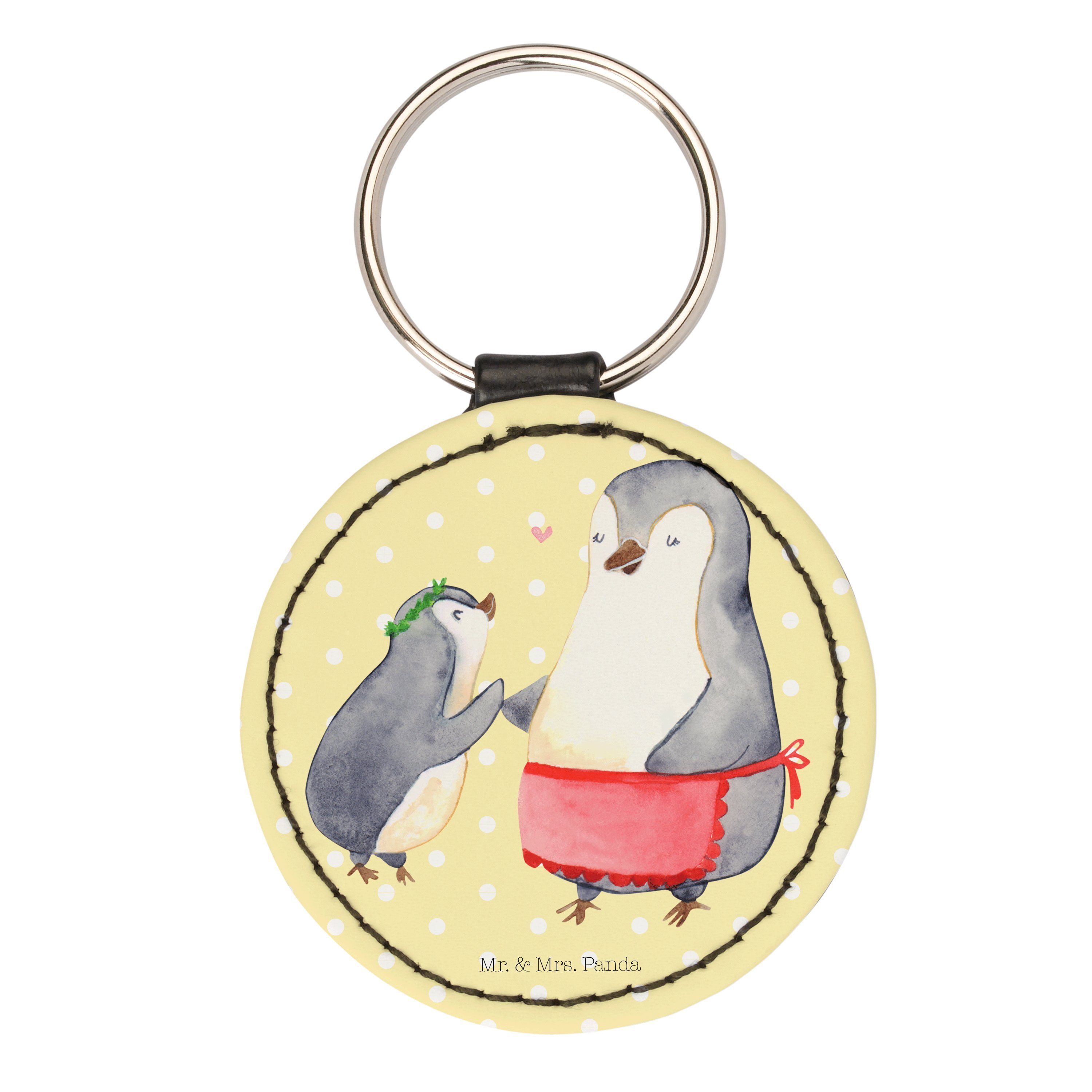 Mr. & Mrs. Panda Schlüsselanhänger Pinguin mit Kind - Gelb Pastell - Geschenk, Mama, Taschenanhänger, Ma (1-tlg)