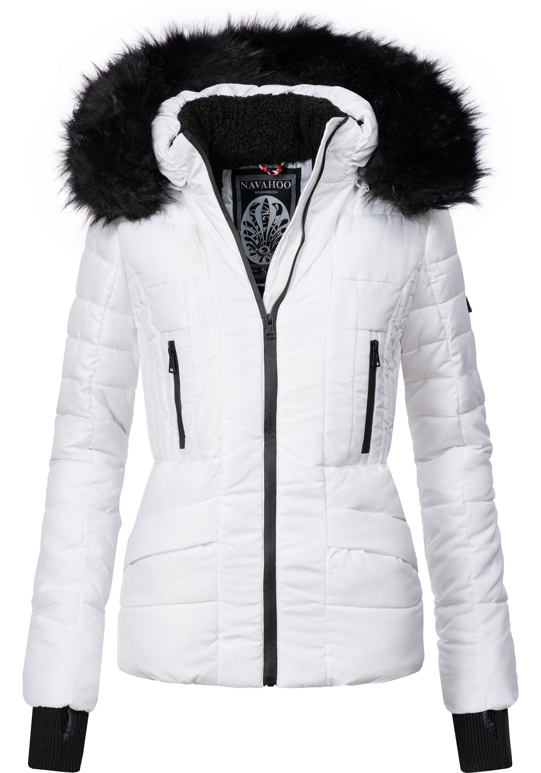 Navahoo Steppjacke Adele hochwertige Winterjacke mit edler Kunstfell- Kapuze white