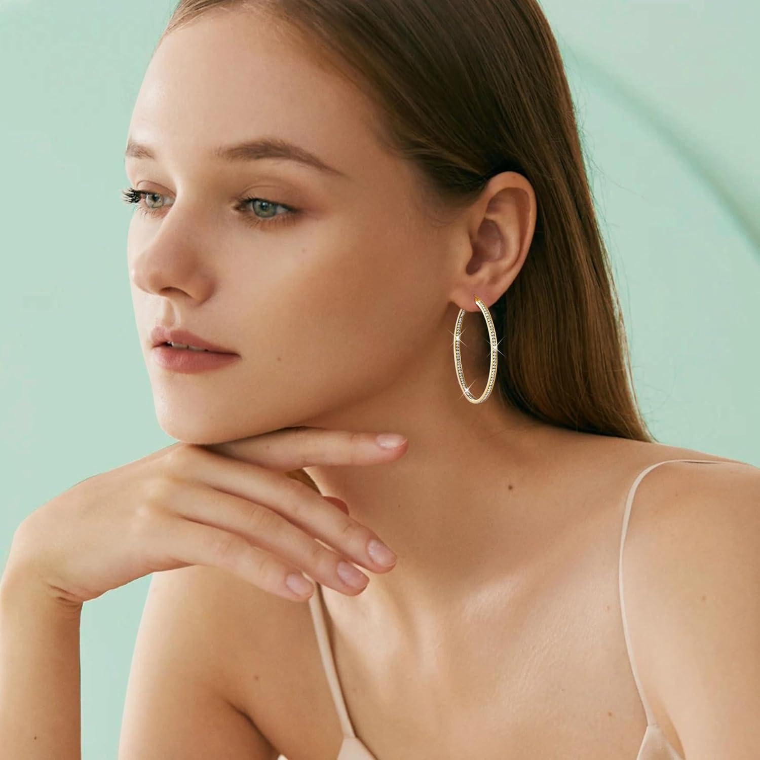 LuxusKollektion Paar Creolen Creolen Edelstahl Damen Hypoallergen Zirkonia Gold 50.0 Millimeter