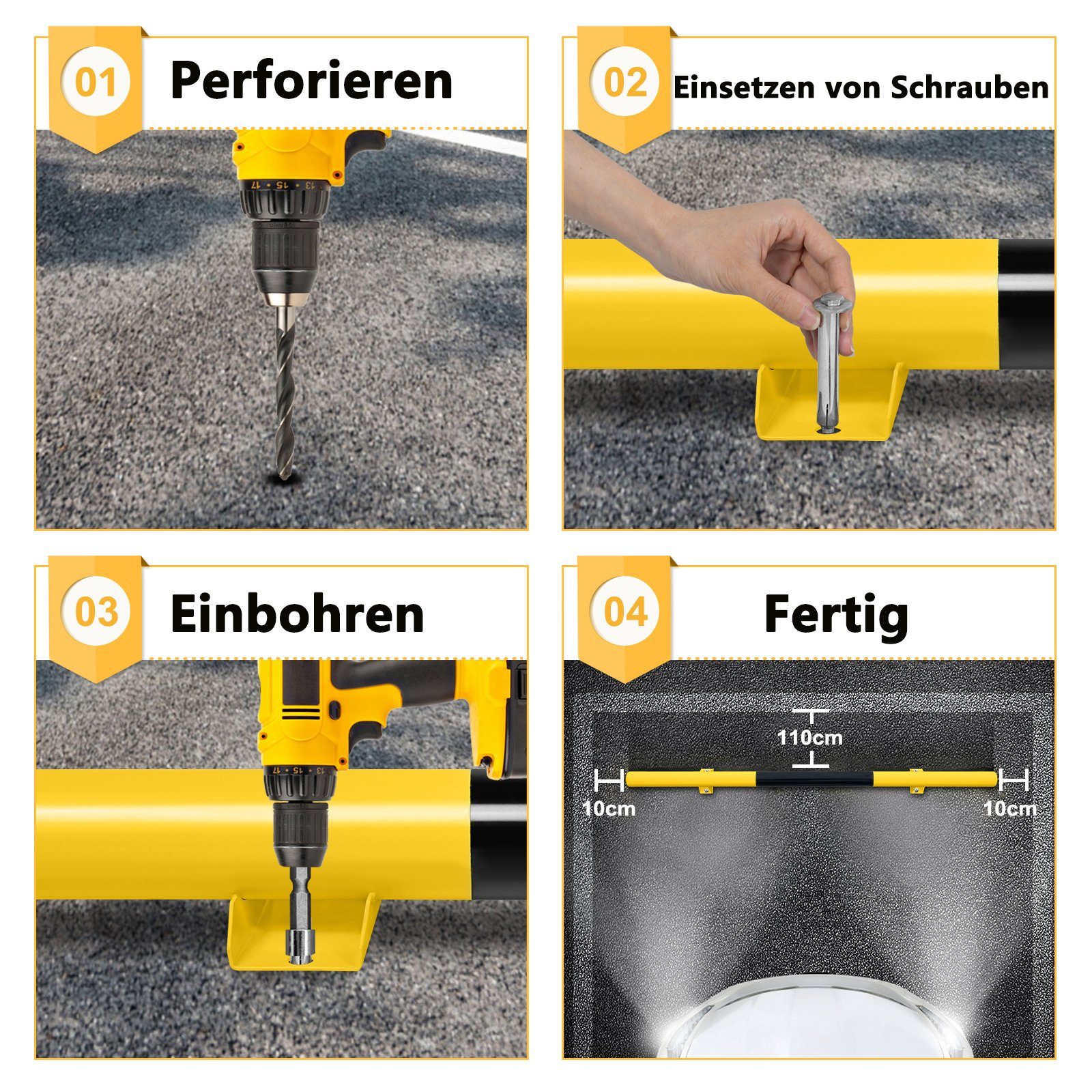 1-St) Garage, Metall Parkstopper und Radstopper für (180x13.5x9.5cm, Gelb AUFUN Schwarz Garage