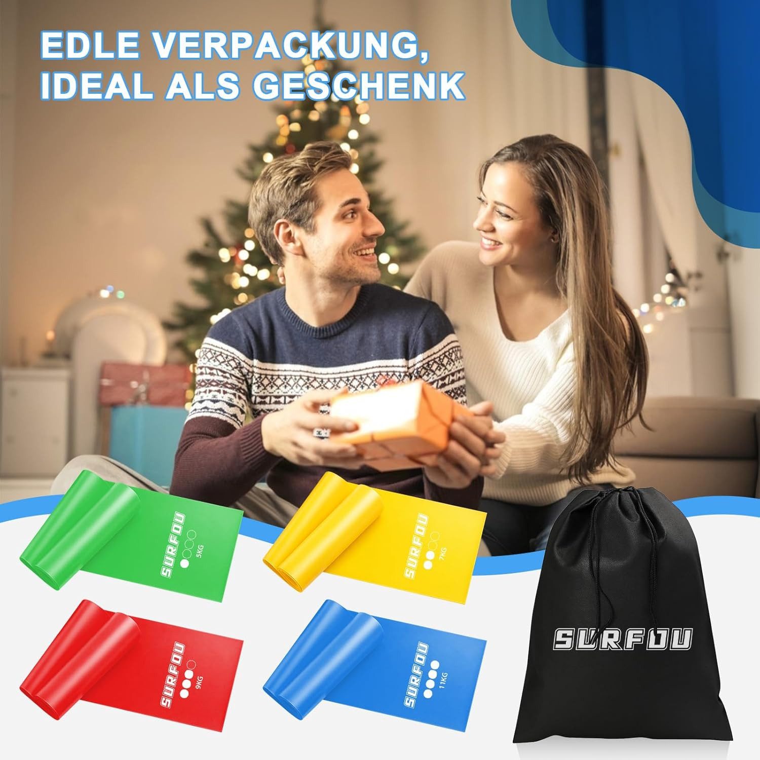 SURFOU Trainingsbänder Widerstandsbänder Set – 4 Stärken, für Krafttraining, Yoga und Dehnung