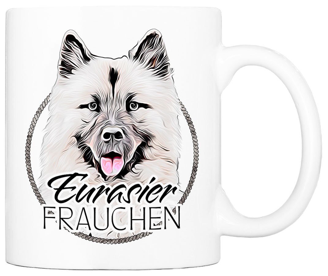 Cadouri Tasse EURASIER FRAUCHEN - Kaffeetasse für Hundefreunde, Keramik, mit Hunderasse, beidseitig bedruckt, handgefertigt, Geschenk, 330 ml