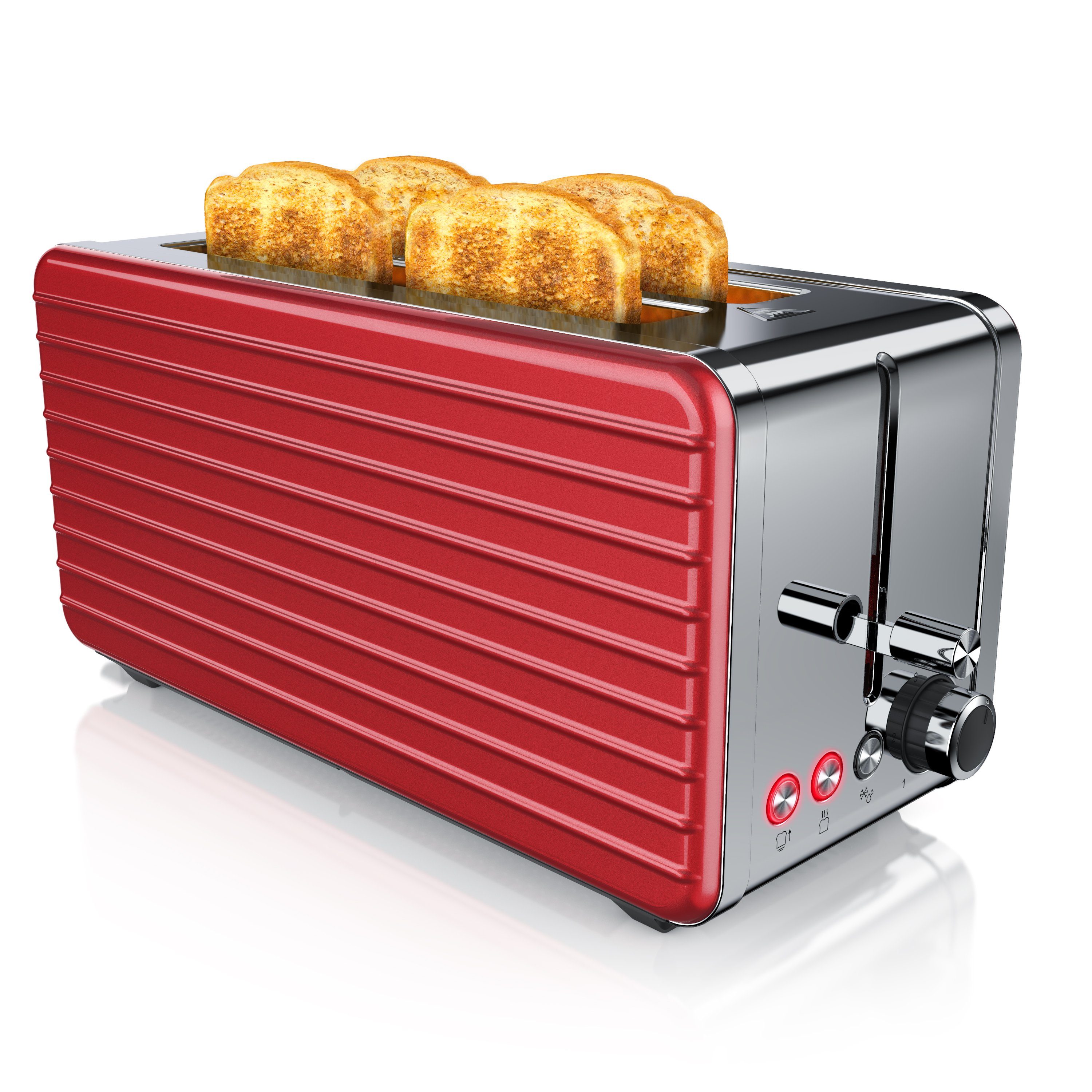 Arendo Toaster, 2 lange Schlitze, für 4 Scheiben, 1500 W, Langschlitz, Edelstahl, Brötchenaufsatz, DESAYUNO