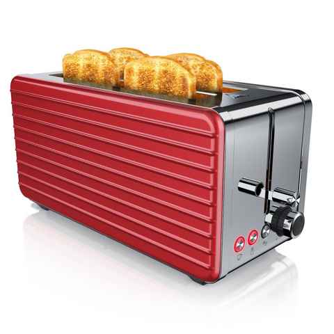 Arendo Toaster, 2 lange Schlitze, für 4 Scheiben, 1500 W, Langschlitz, Edelstahl, Brötchenaufsatz, DESAYUNO