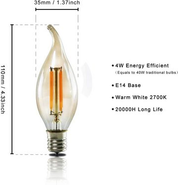 ZMH LED-Leuchtmittel 6X Glühbirne E14 4W Retro Dekorative Kerzenbirne C35L Warmweiß Antike, E14, 6 St., 3000k, Nicht Dimmbar