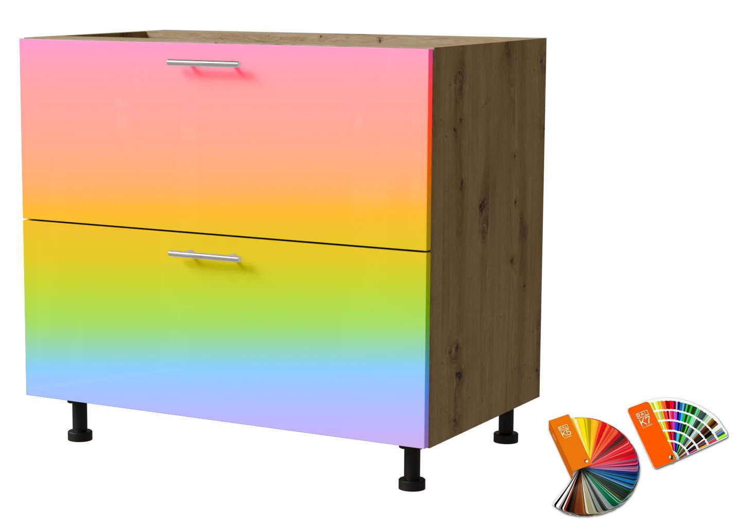 Feldmann-Wohnen Unterschrank Brerra (D2A/90/1A, 2 Schubladen + Innenschublade, HETTICH InnoTech Atira, 1-St., moderne Optik, lackierte Fronten, 90x50x82cm) Eiche Artisan / RAL Wunschfarbe (K5 oder K7)
