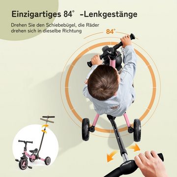 PLEKER Fahrrad-Laufrad Dreirad Kleinkind-Dreirad 5-Höhen-Elternlenk-Schiebegriff faltbares